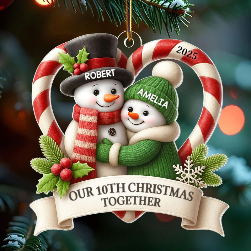 Snowman Couple - Personalized Acrylic Ornament - Christmas Gift for Couple - Image 10