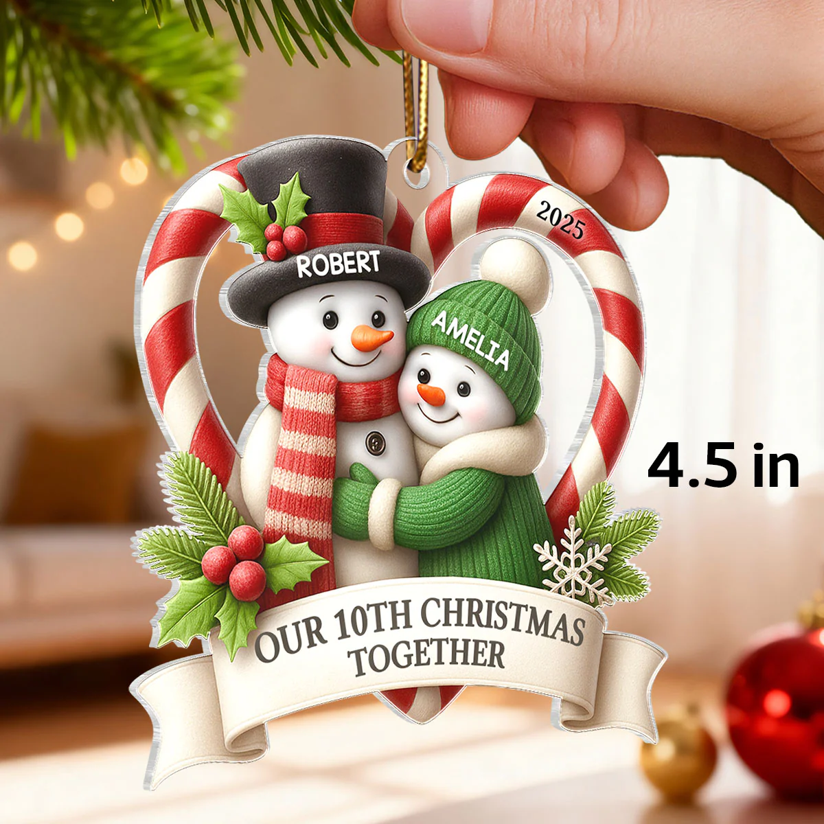 Snowman Couple - Personalized Acrylic Ornament - Christmas Gift for Couple - Image 2