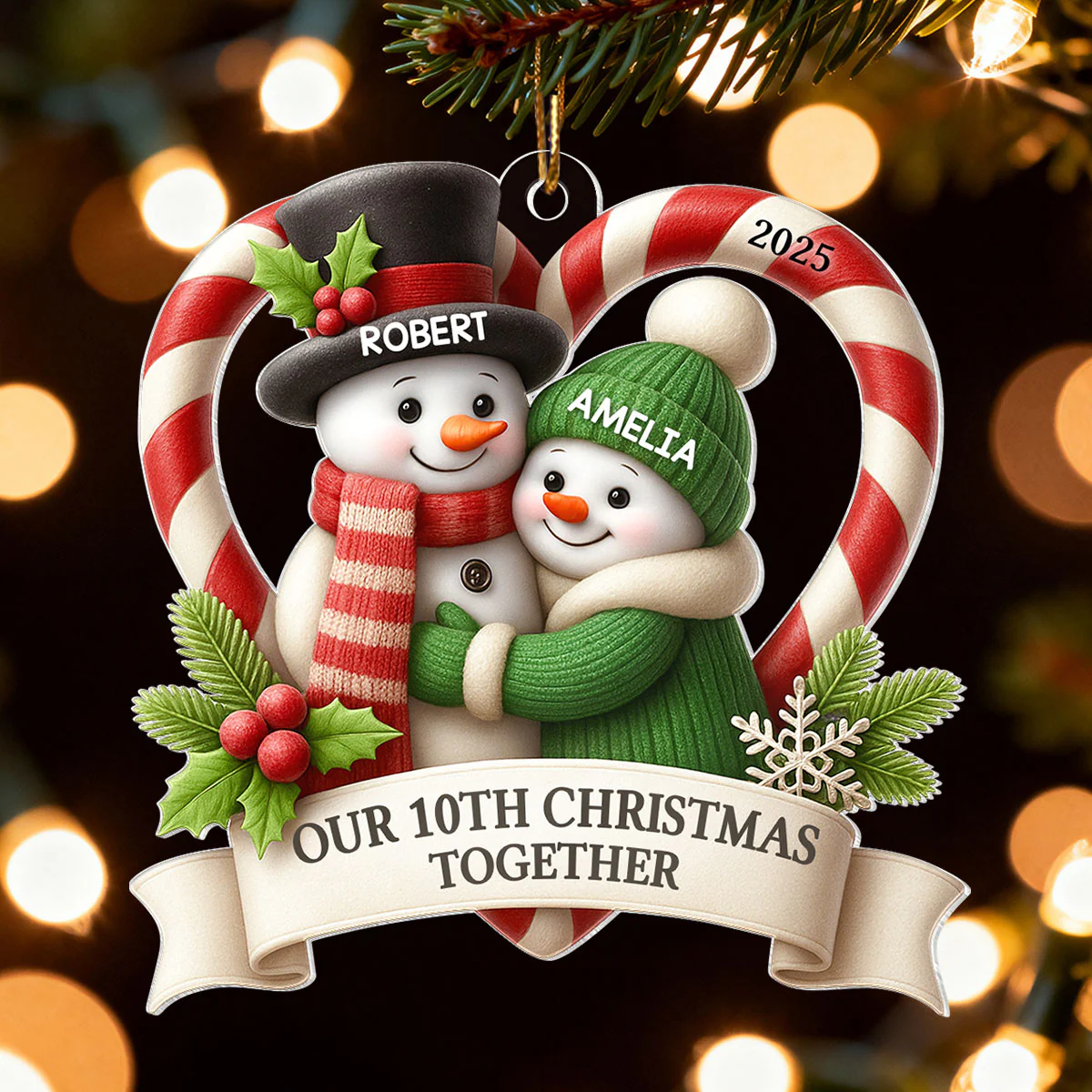 Snowman Couple - Personalized Acrylic Ornament - Christmas Gift for Couple - Image 3