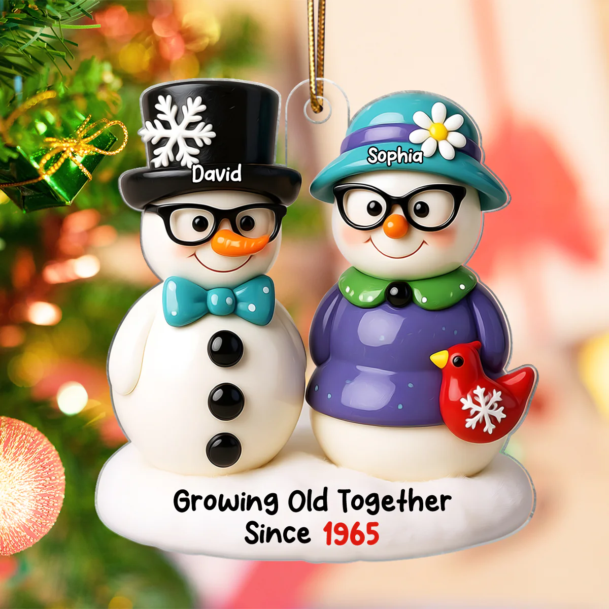 Snowman Couple Growing Old Together Personalized Acrylic Ornament, 3D Effect Ornament for Couple - Image 10