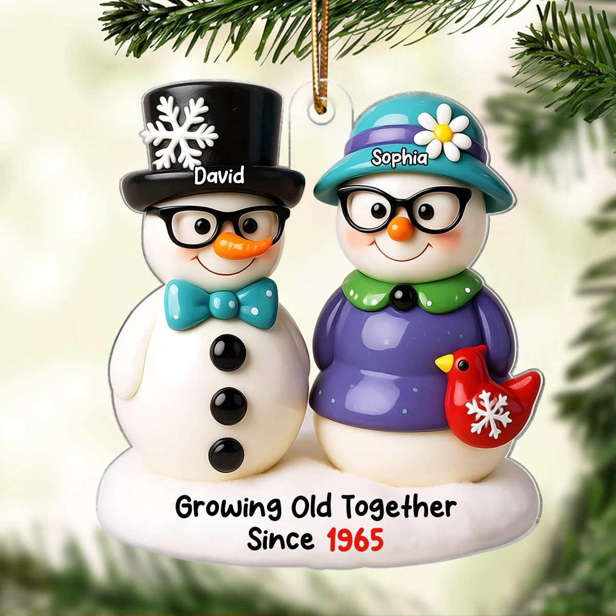 Snowman Couple Growing Old Together Personalized Acrylic Ornament, 3D Effect Ornament for Couple - Image 4