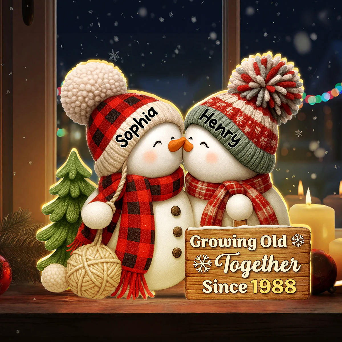 3D Effect Snowman Couple Growing Old Together - Personalized Light Box - Heartwarming Christmas Gift for him, Gift for her - Image 3