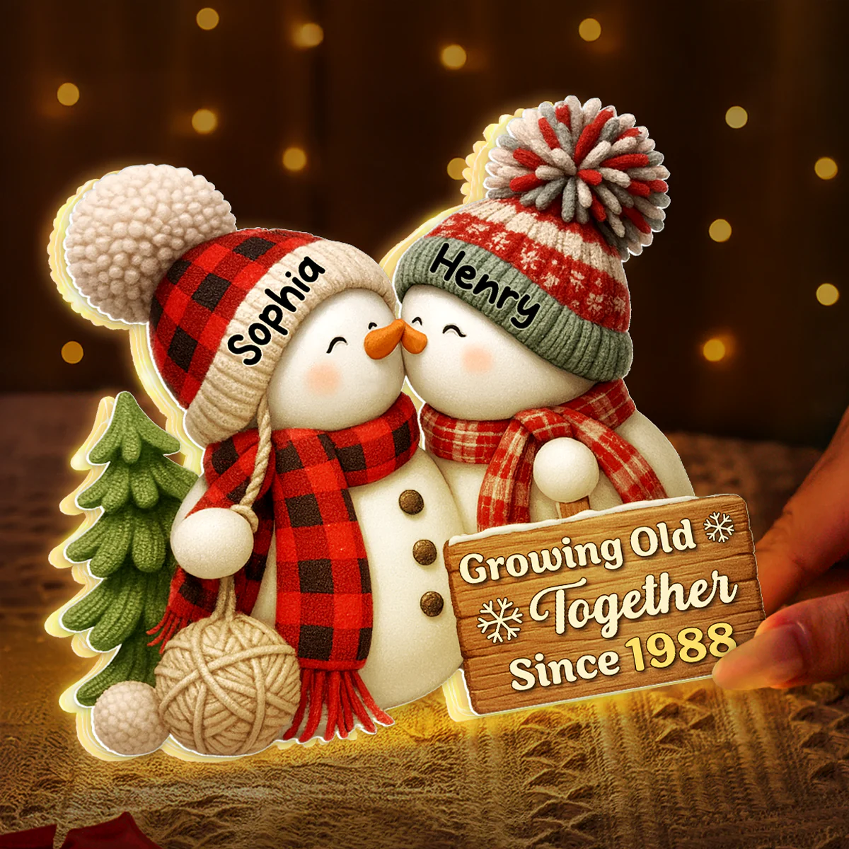 3D Effect Snowman Couple Growing Old Together - Personalized Light Box - Heartwarming Christmas Gift for him, Gift for her - Image 4