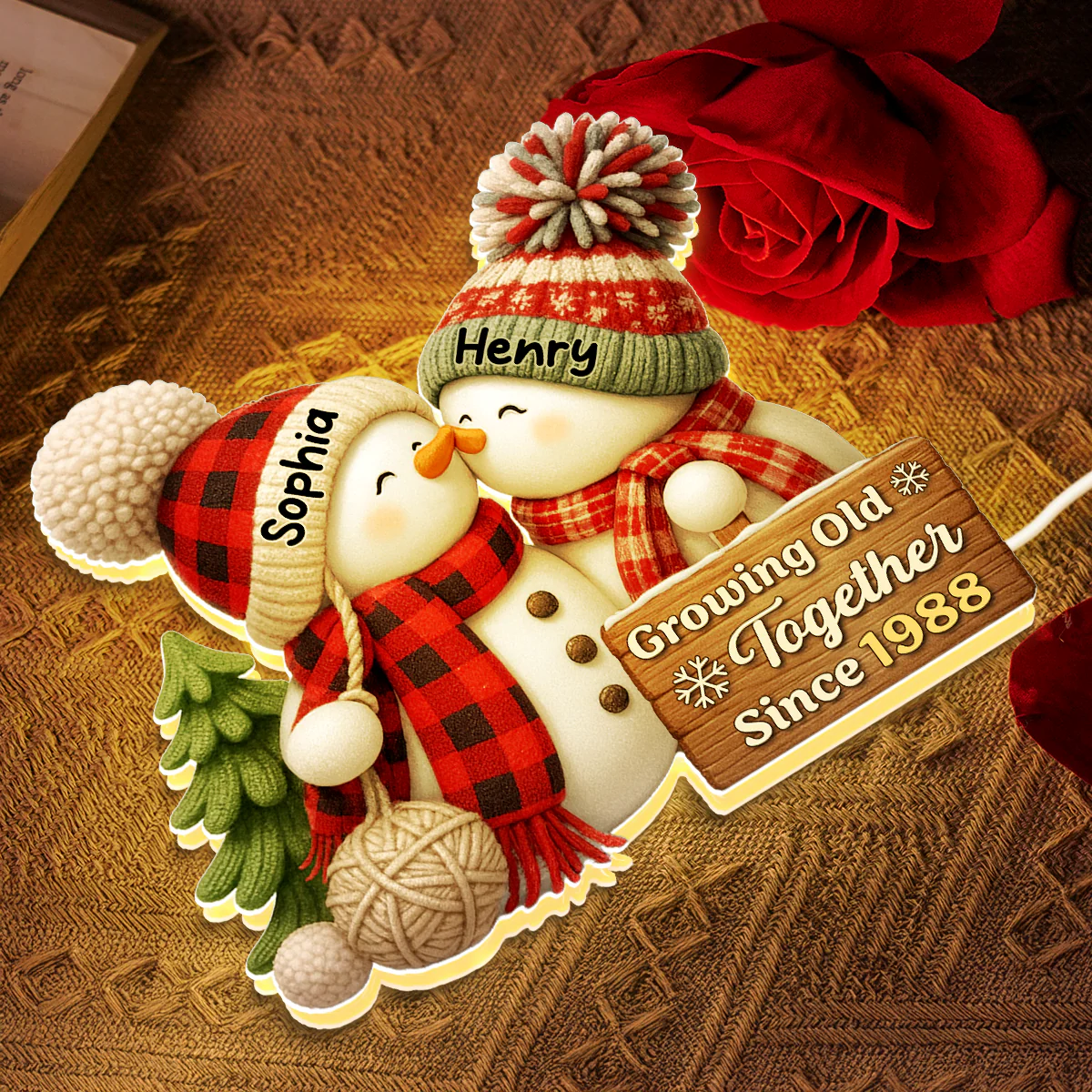 3D Effect Snowman Couple Growing Old Together - Personalized Light Box - Heartwarming Christmas Gift for him, Gift for her - Image 5