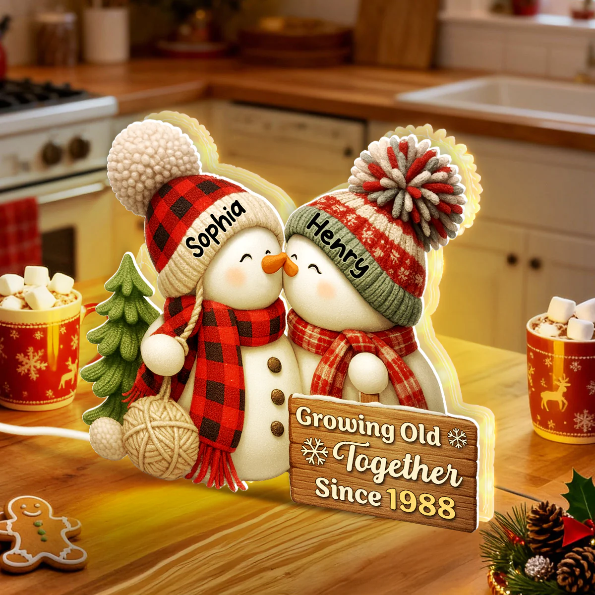 3D Effect Snowman Couple Growing Old Together - Personalized Light Box - Heartwarming Christmas Gift for him, Gift for her - Image 7