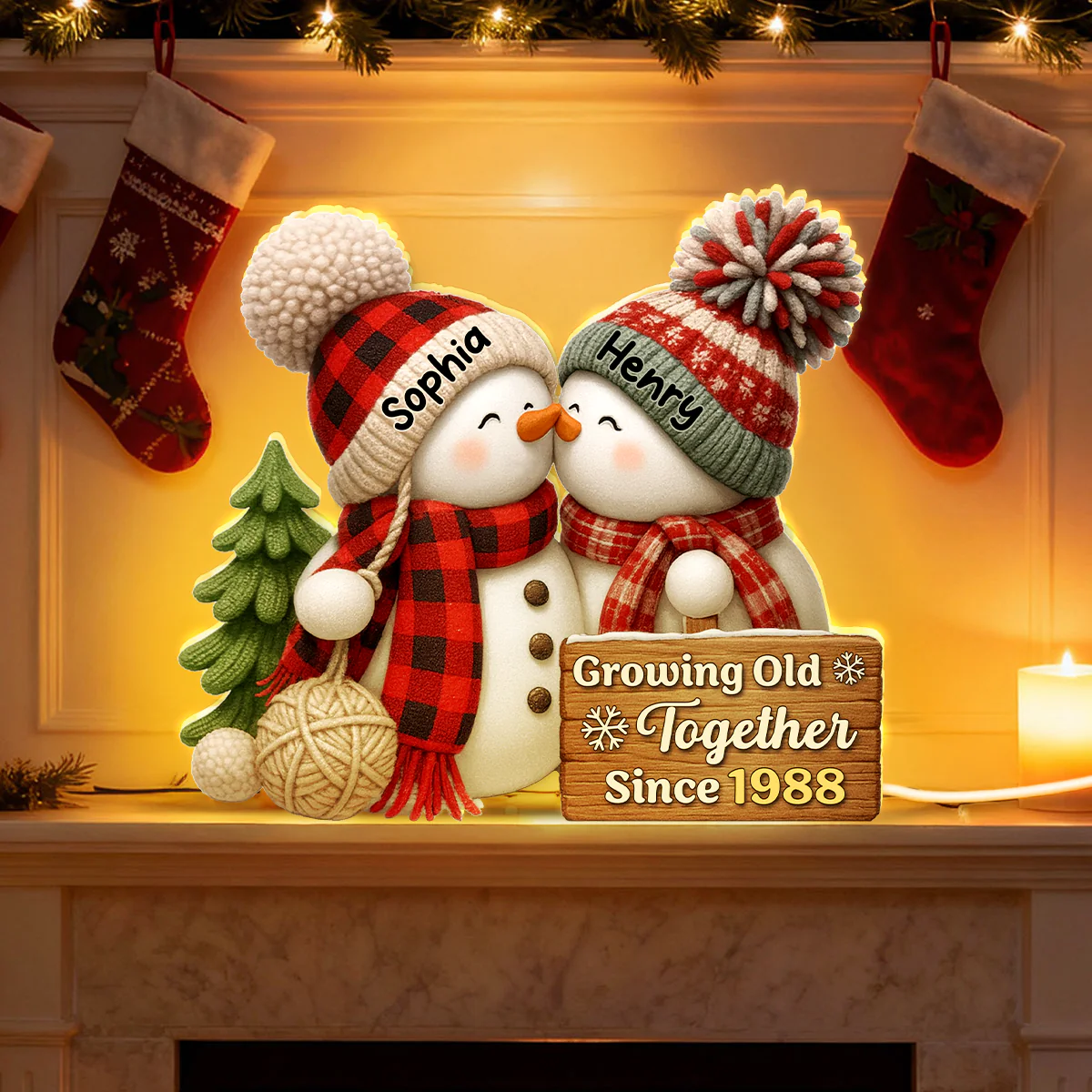 3D Effect Snowman Couple Growing Old Together - Personalized Light Box - Heartwarming Christmas Gift for him, Gift for her - Image 8