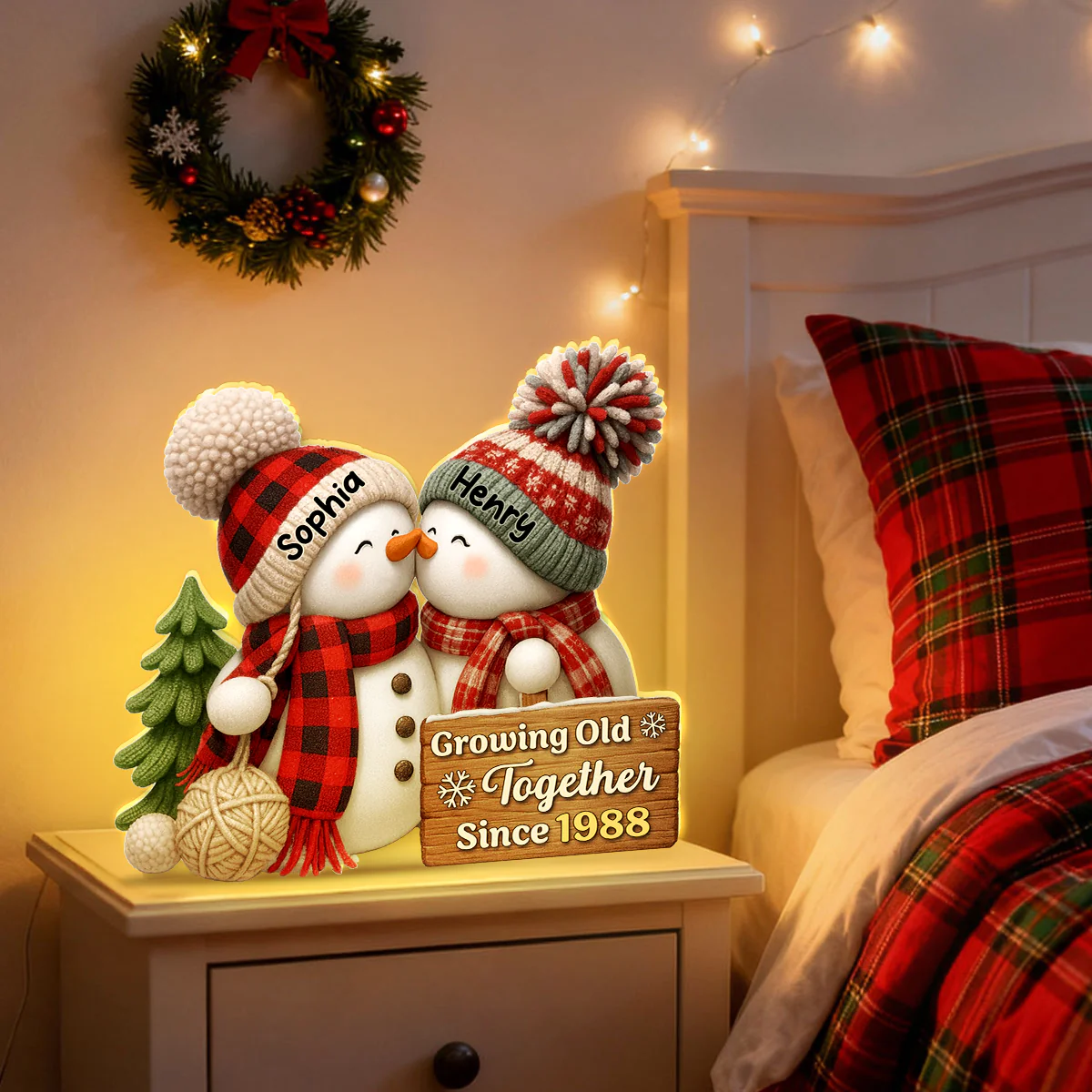 3D Effect Snowman Couple Growing Old Together - Personalized Light Box - Heartwarming Christmas Gift for him, Gift for her - Image 9