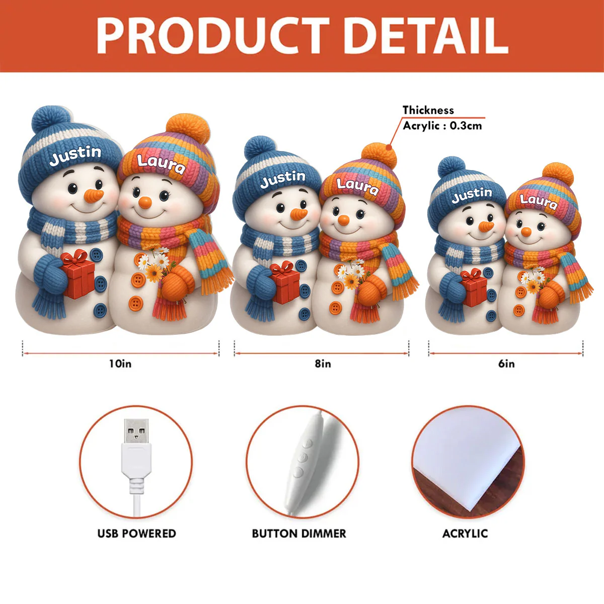 Snowman Couple Hugging - Personalized Light Box - Heartwarming Christmas Gift for him, Gift for her - Image 10