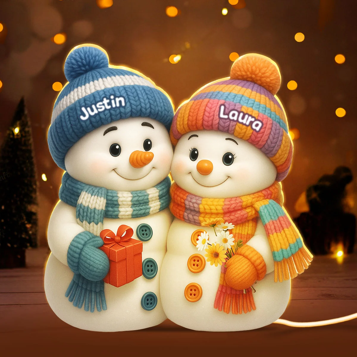 Snowman Couple Hugging - Personalized Light Box - Heartwarming Christmas Gift for him, Gift for her - Image 11