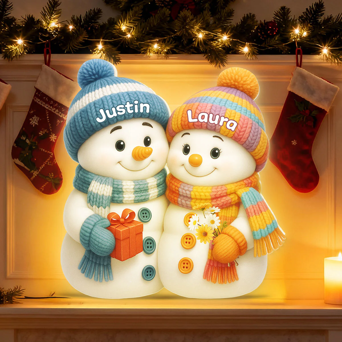 Snowman Couple Hugging - Personalized Light Box - Heartwarming Christmas Gift for him, Gift for her - Image 4