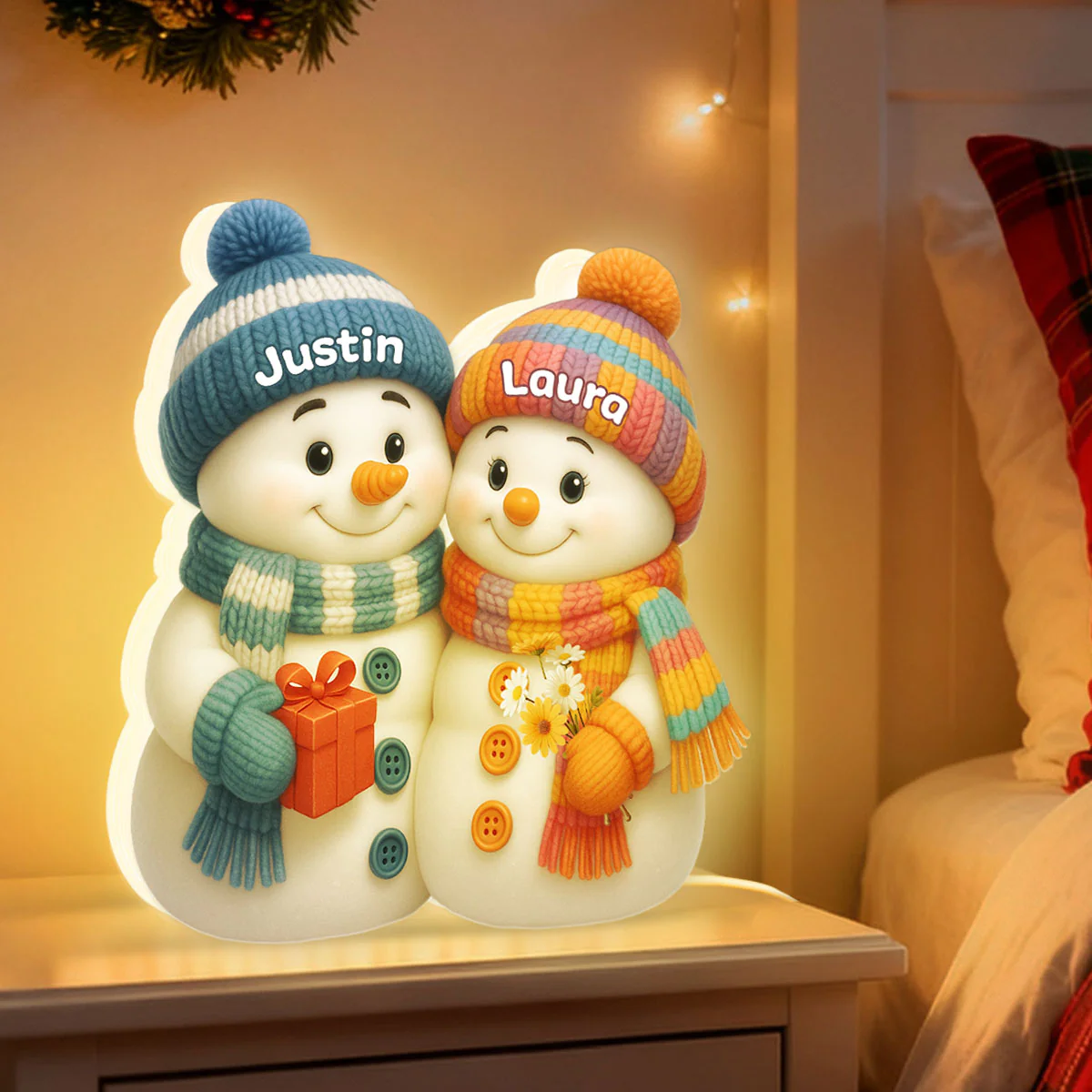 Snowman Couple Hugging - Personalized Light Box - Heartwarming Christmas Gift for him, Gift for her - Image 5