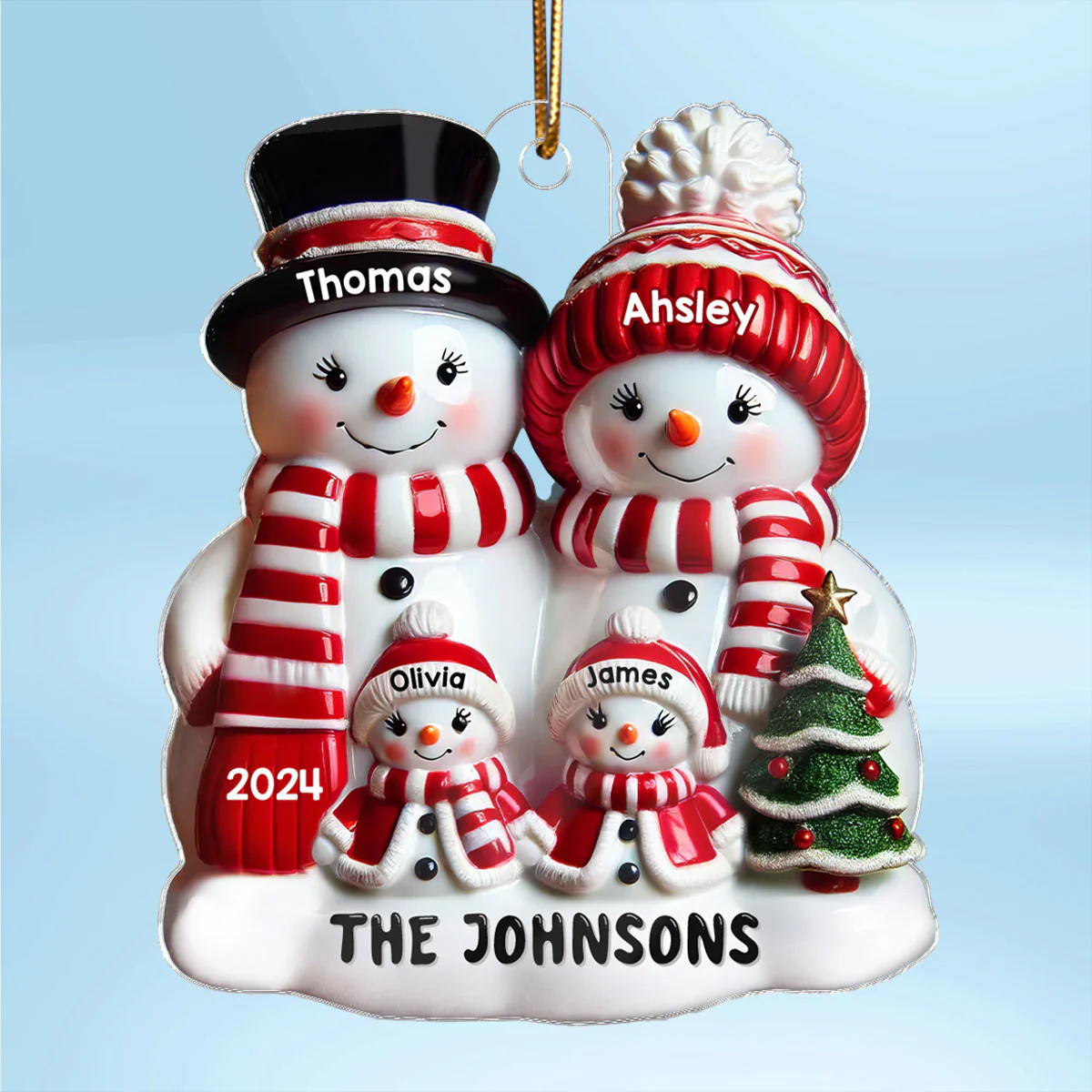 Snowman Family Glossy Effect Christmas Decor Personalized Acrylic Ornament - Image 2