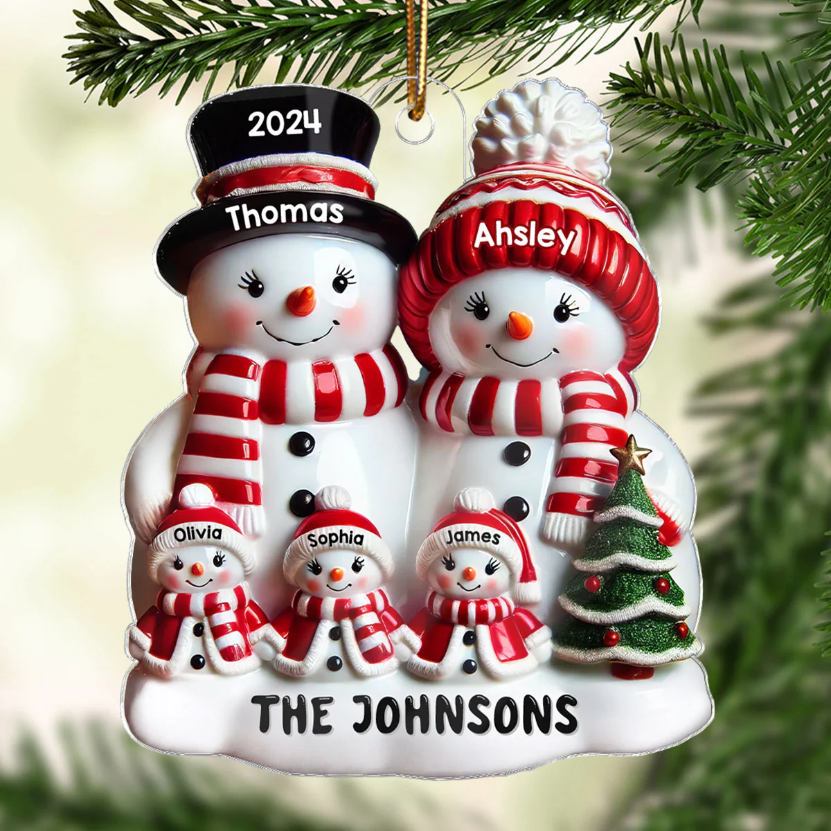 Snowman Family Glossy Effect Christmas Decor Personalized Acrylic Ornament - Image 3
