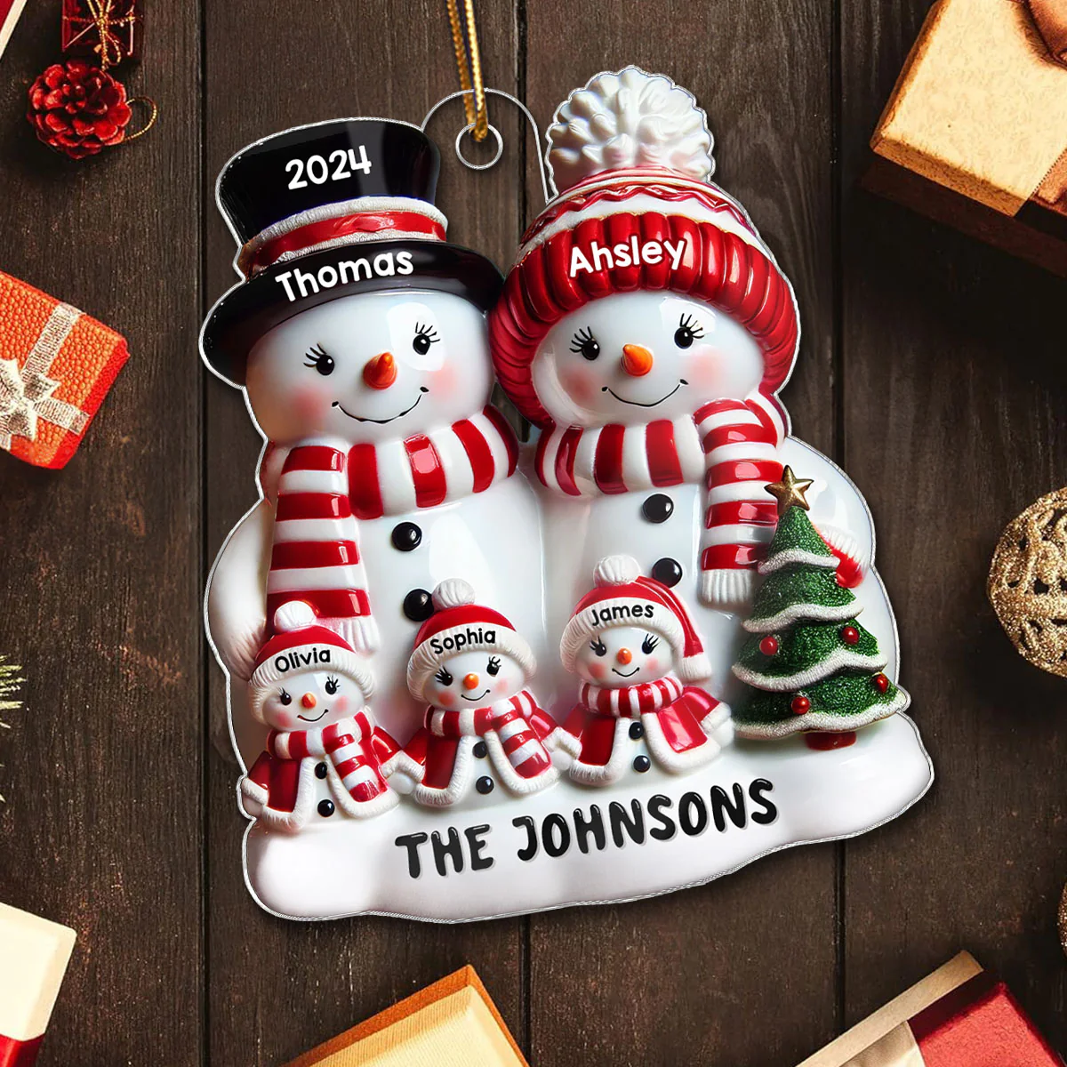 Snowman Family Glossy Effect Christmas Decor Personalized Acrylic Ornament - Image 5