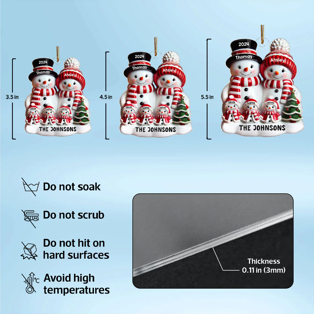 Snowman Family Glossy Effect Christmas Decor Personalized Acrylic Ornament - Image 6