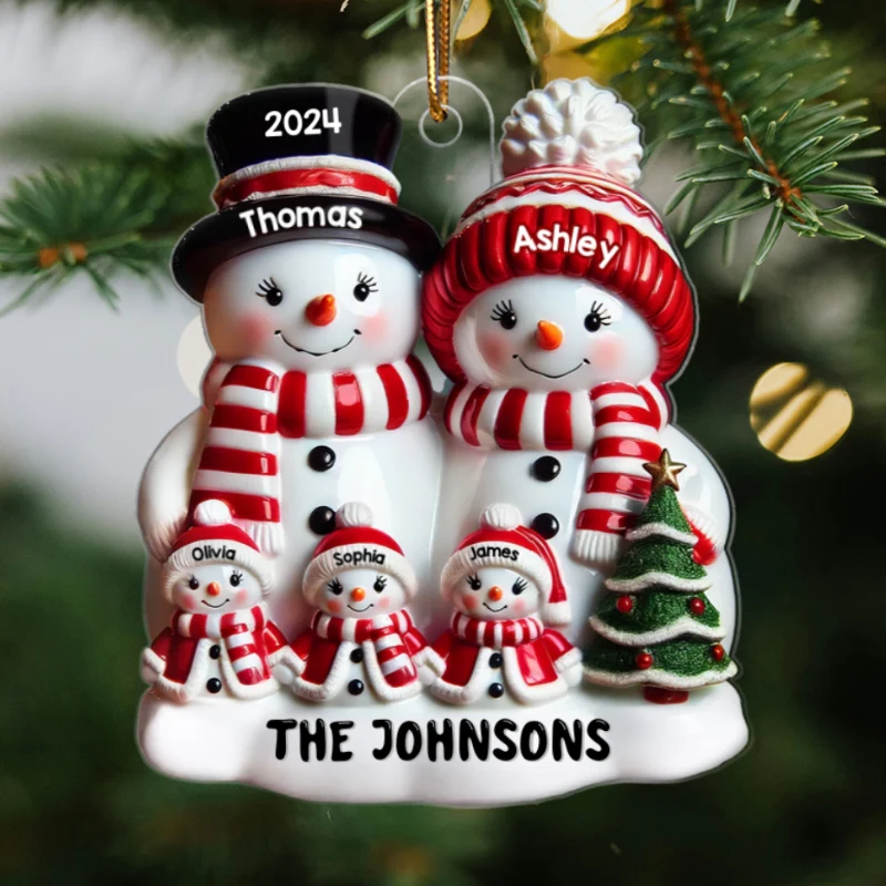 Snowman Family Glossy Effect Christmas Decor Personalized Acrylic Ornament - Image 7