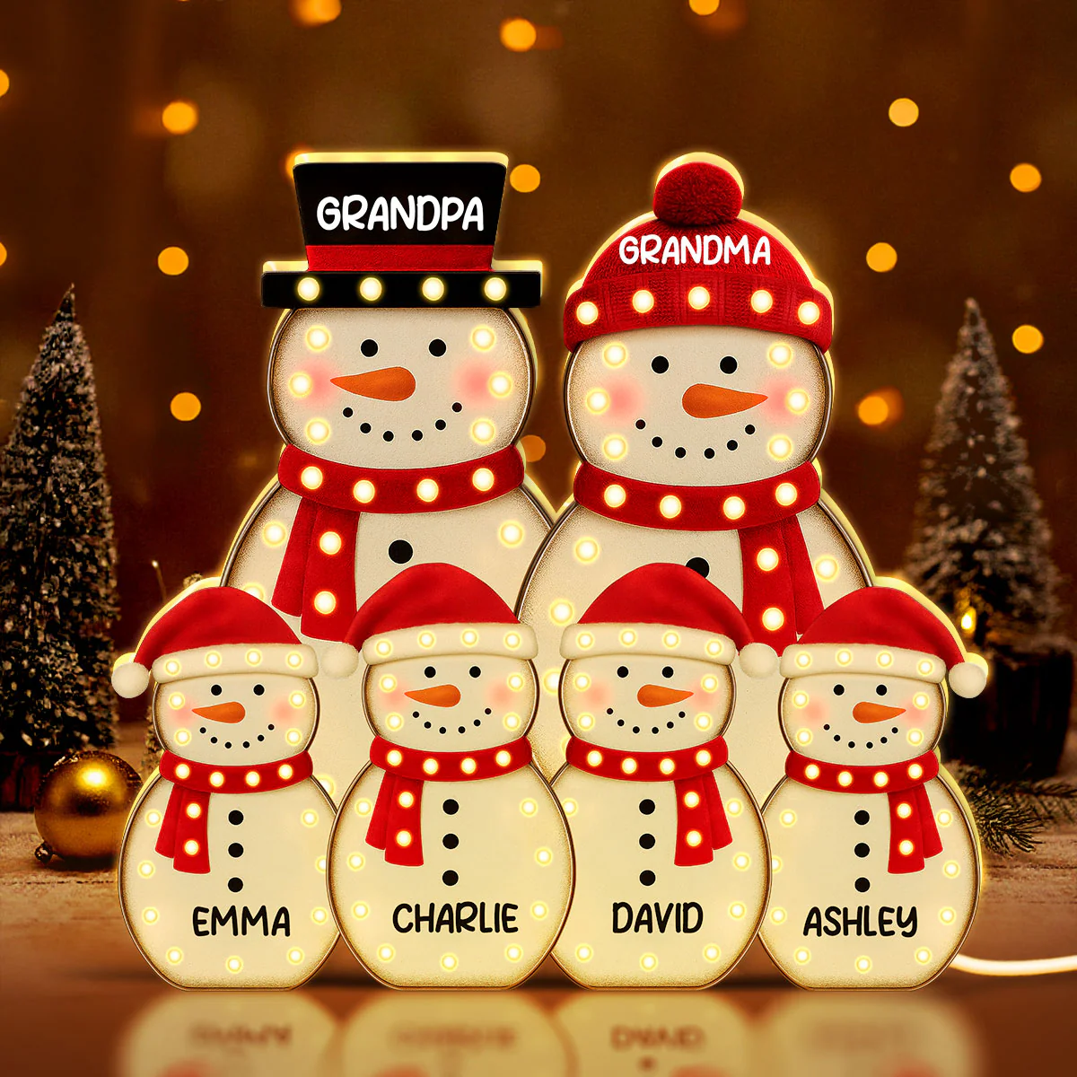 Snowman Family Marquee Effect Personalized LED Light Box, Christmas Gift Decoration - Image 2