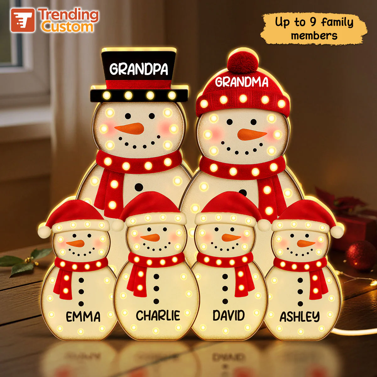 Snowman Family Marquee Effect Personalized LED Light Box, Christmas Gift Decoration - Image 6