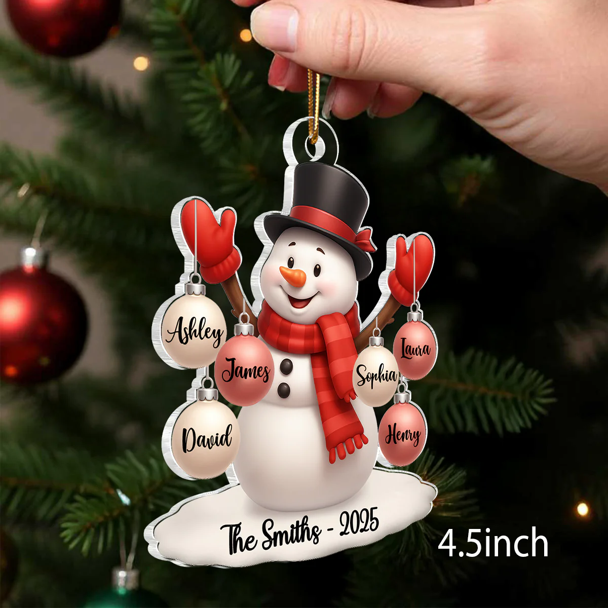 Snowman Family Name Ball Ornaments - Personalized Acrylic Ornament - Christmas Gift for Family - Image 2