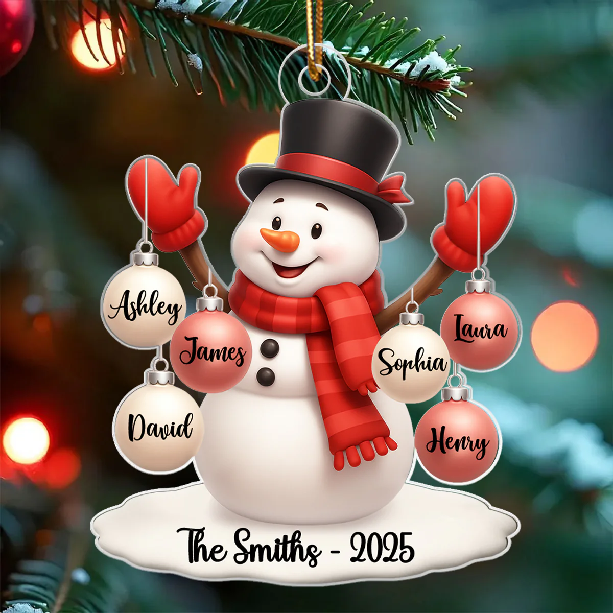 Snowman Family Name Ball Ornaments - Personalized Acrylic Ornament - Christmas Gift for Family - Image 3