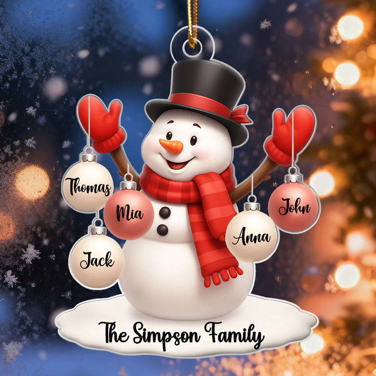 Snowman Family Name Ball Ornaments - Personalized Acrylic Ornament - Christmas Gift for Family - Image 4