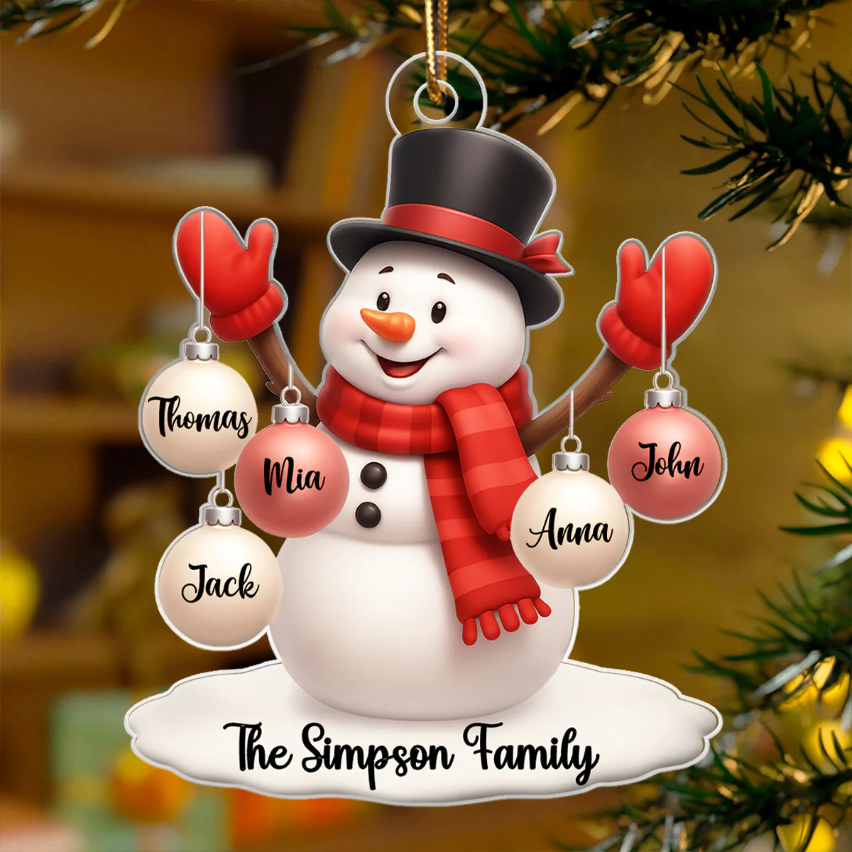 Snowman Family Name Ball Ornaments - Personalized Acrylic Ornament - Christmas Gift for Family - Image 5