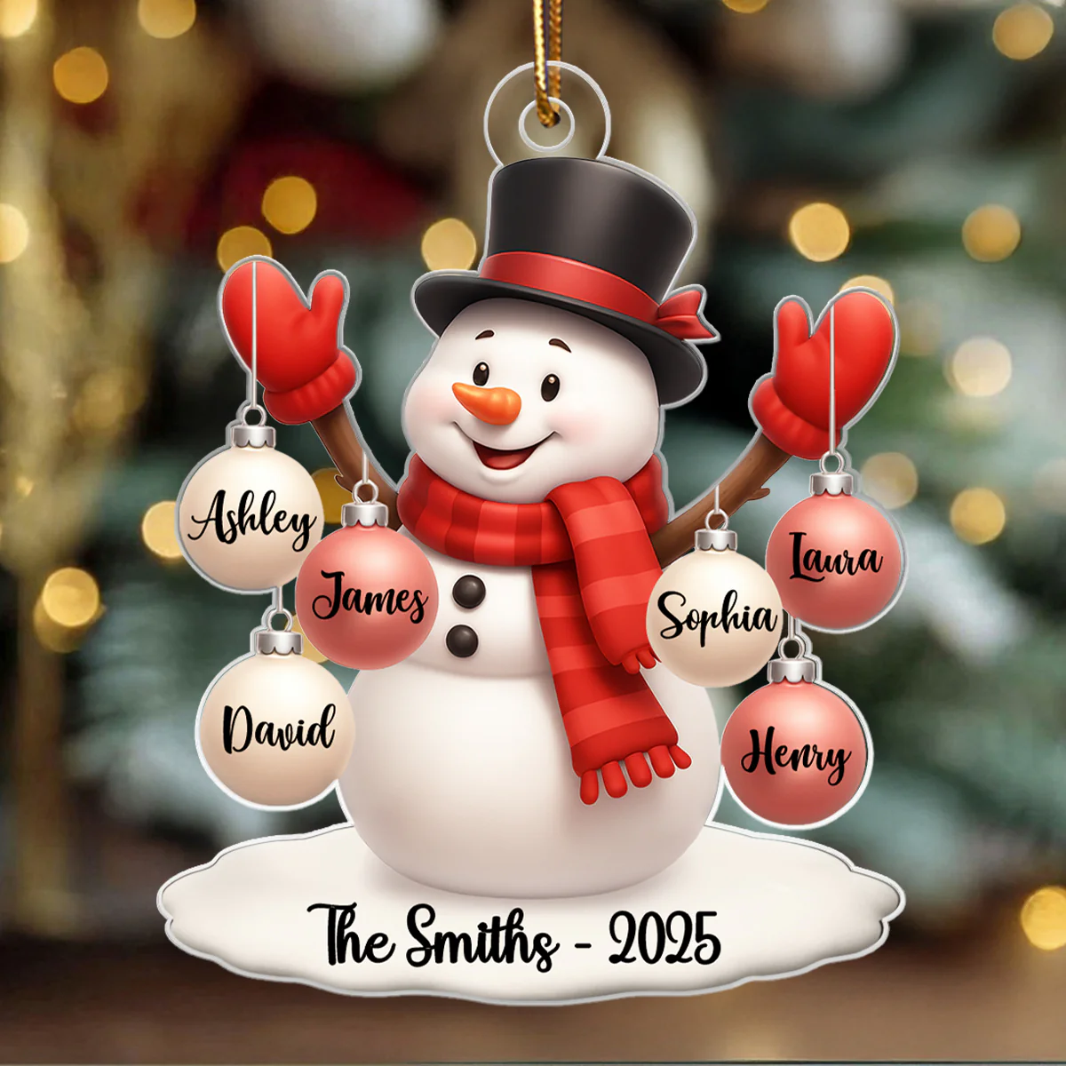 Snowman Family Name Ball Ornaments - Personalized Acrylic Ornament - Christmas Gift for Family - Image 6