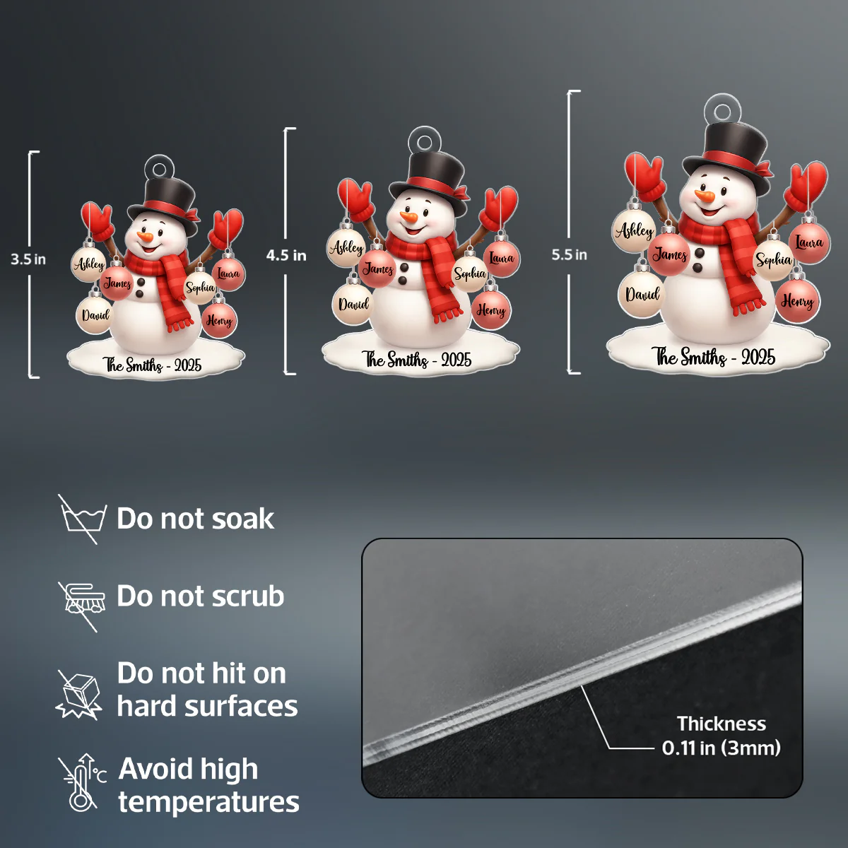 Snowman Family Name Ball Ornaments - Personalized Acrylic Ornament - Christmas Gift for Family - Image 7