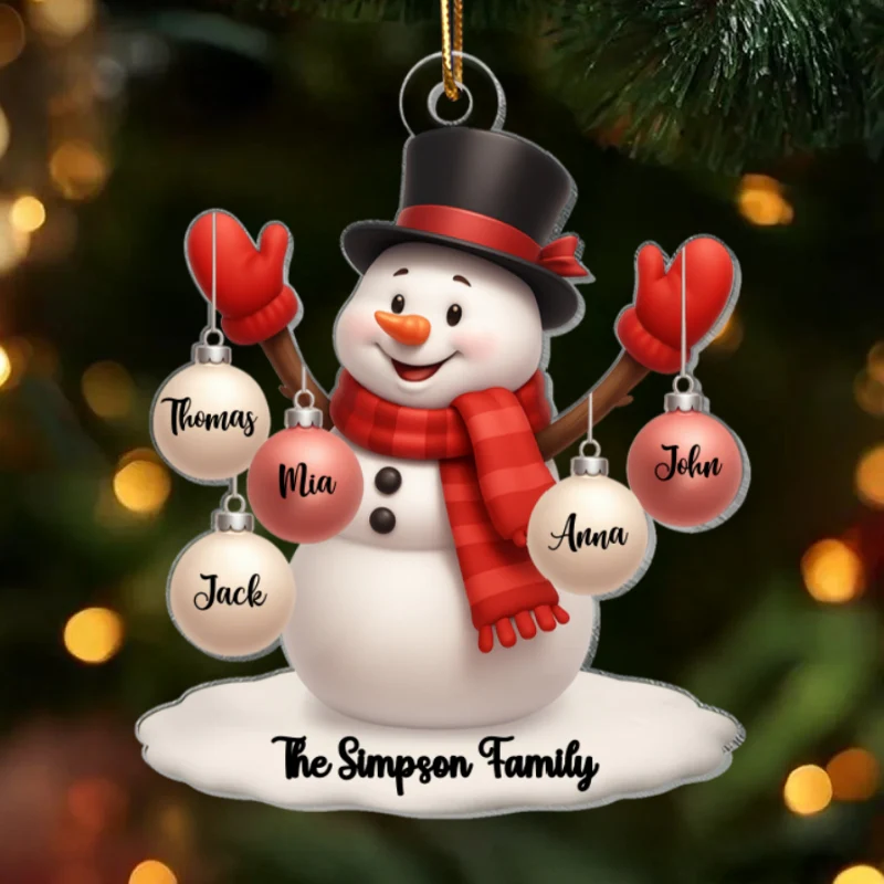 Snowman Family Name Ball Ornaments - Personalized Acrylic Ornament - Christmas Gift for Family - Image 8