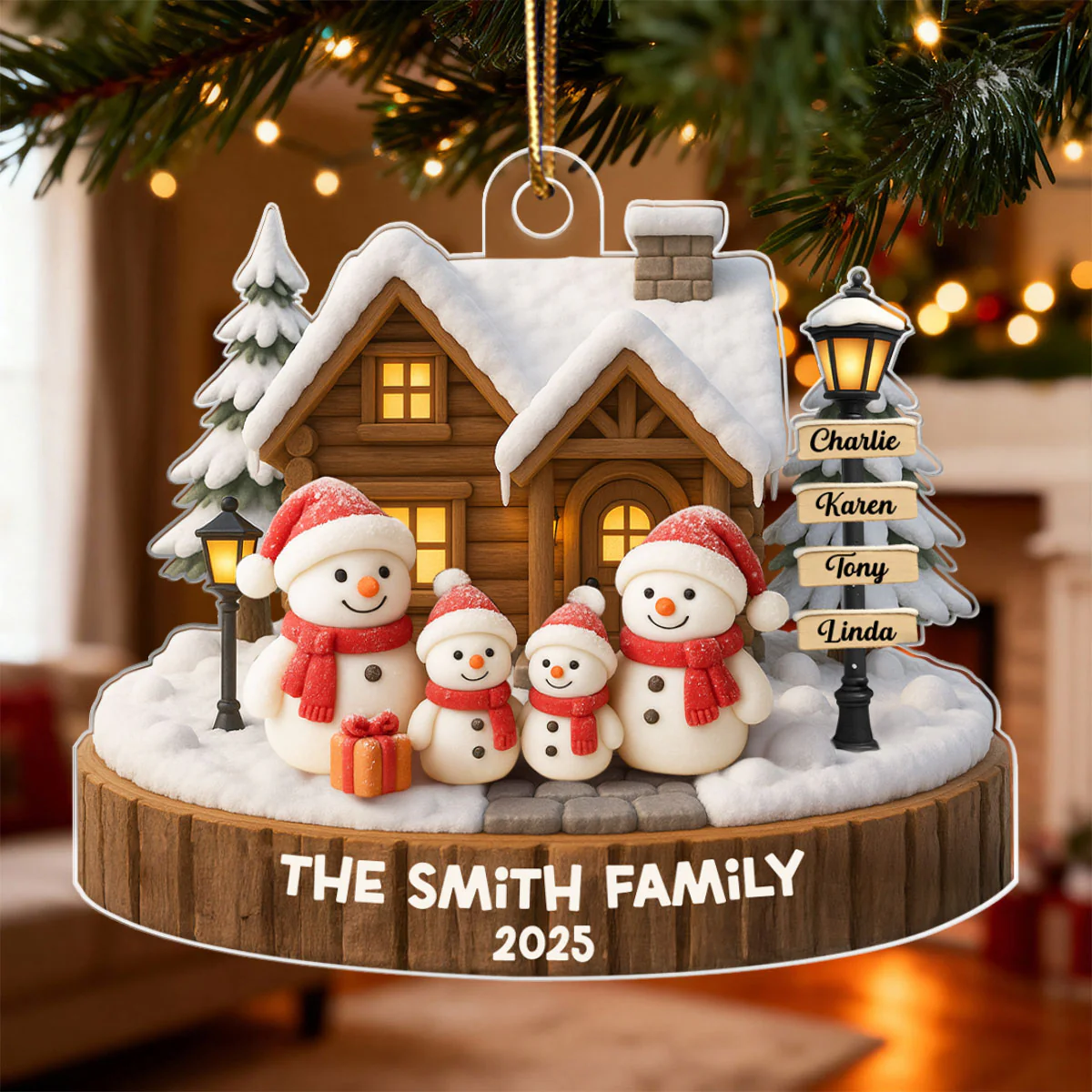 Snowman Family Sign Post Custom Name - Personalized Acrylic Ornament - Christmas Gift for Family - Image 7