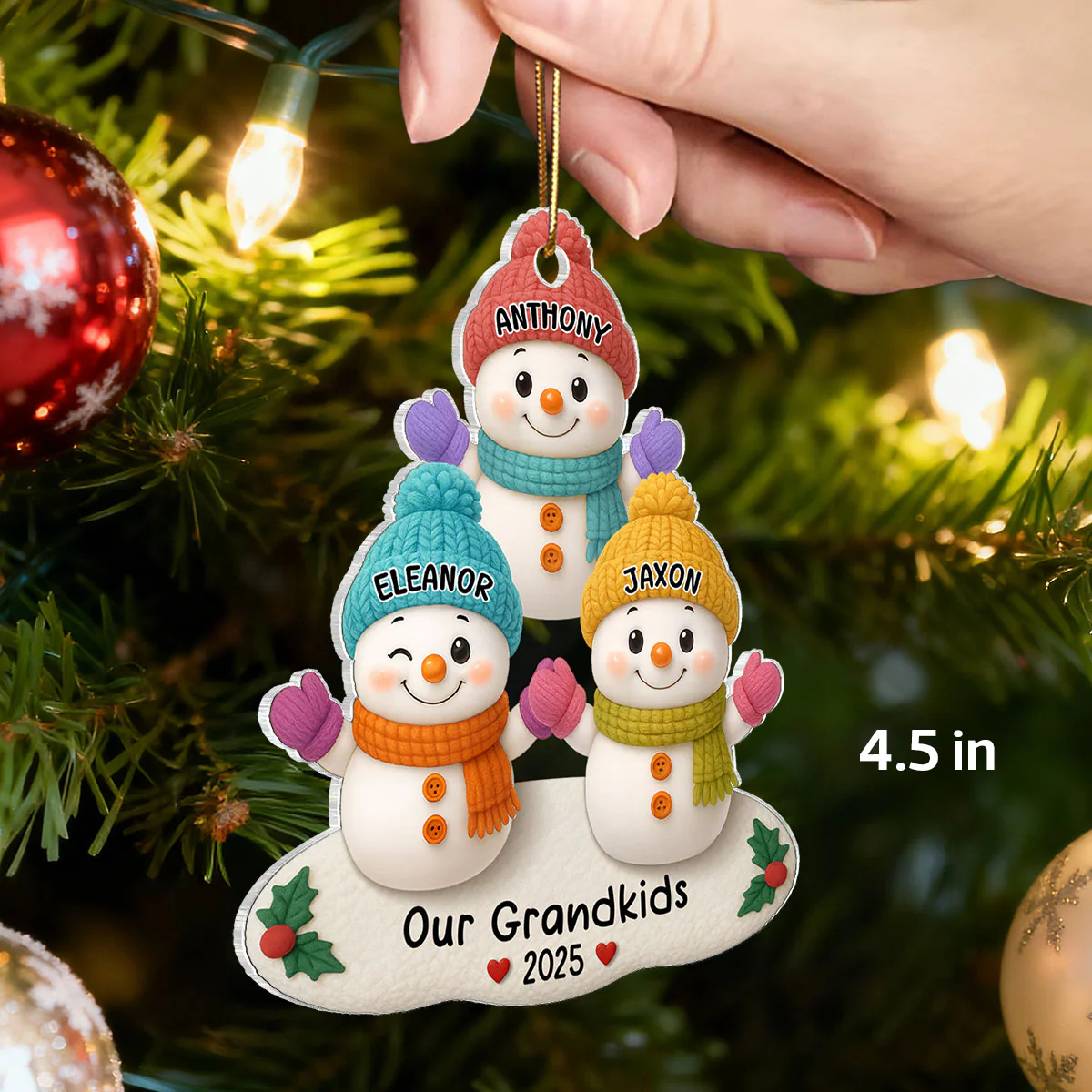 Snowman Grandkids Christmas Tree - Personalized Acrylic Ornament - Gift For Grandparents, Grandkids, Family - Image 2