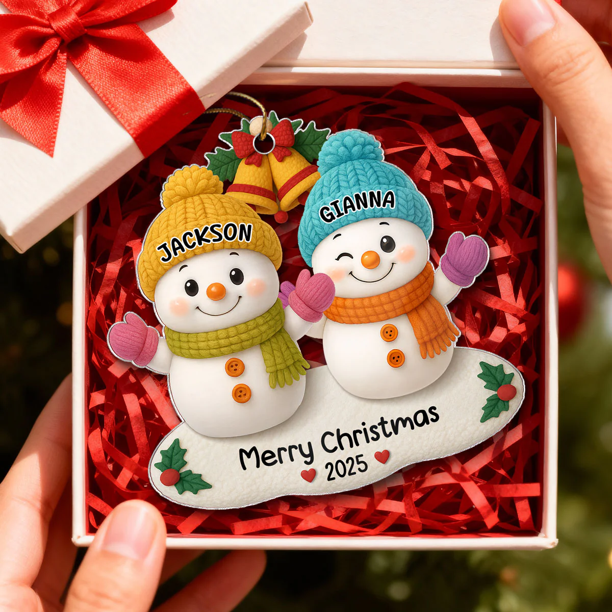 Snowman Grandkids Christmas Tree - Personalized Acrylic Ornament - Gift For Grandparents, Grandkids, Family - Image 3