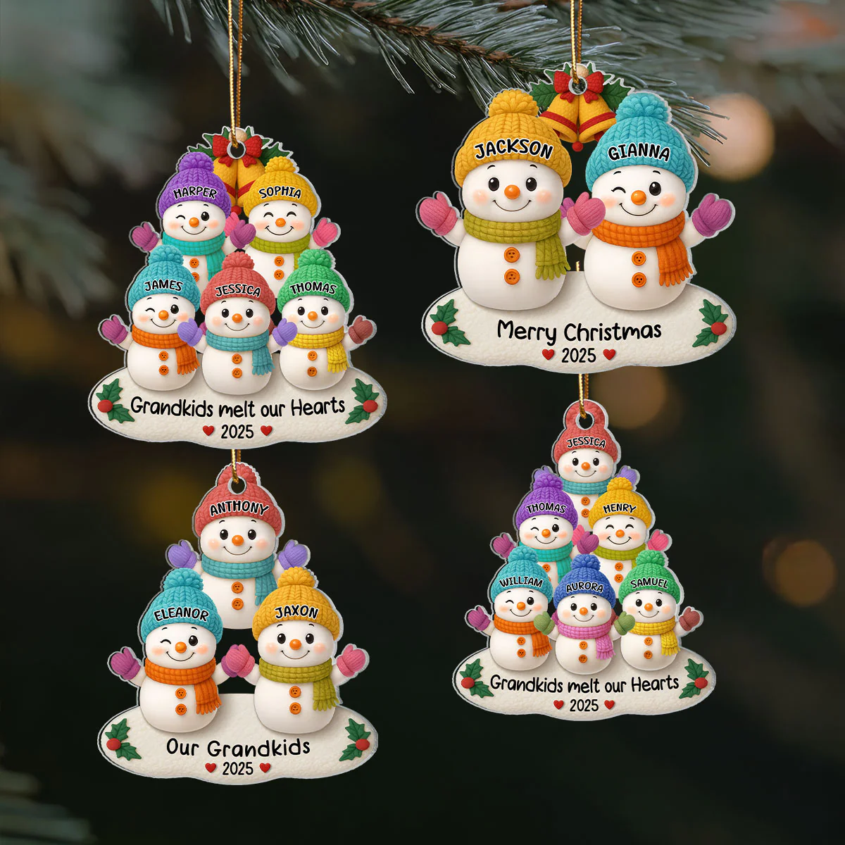 Snowman Grandkids Christmas Tree - Personalized Acrylic Ornament - Gift For Grandparents, Grandkids, Family - Image 4