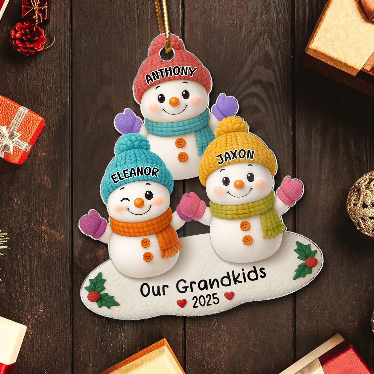 Snowman Grandkids Christmas Tree - Personalized Acrylic Ornament - Gift For Grandparents, Grandkids, Family - Image 5