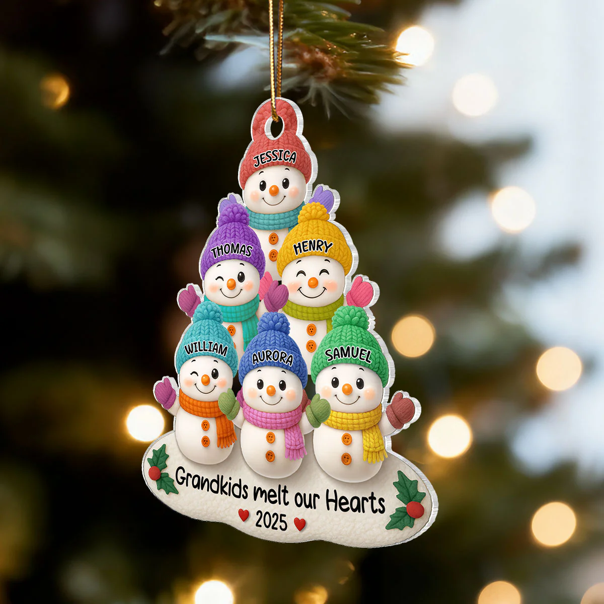 Snowman Grandkids Christmas Tree - Personalized Acrylic Ornament - Gift For Grandparents, Grandkids, Family - Image 6