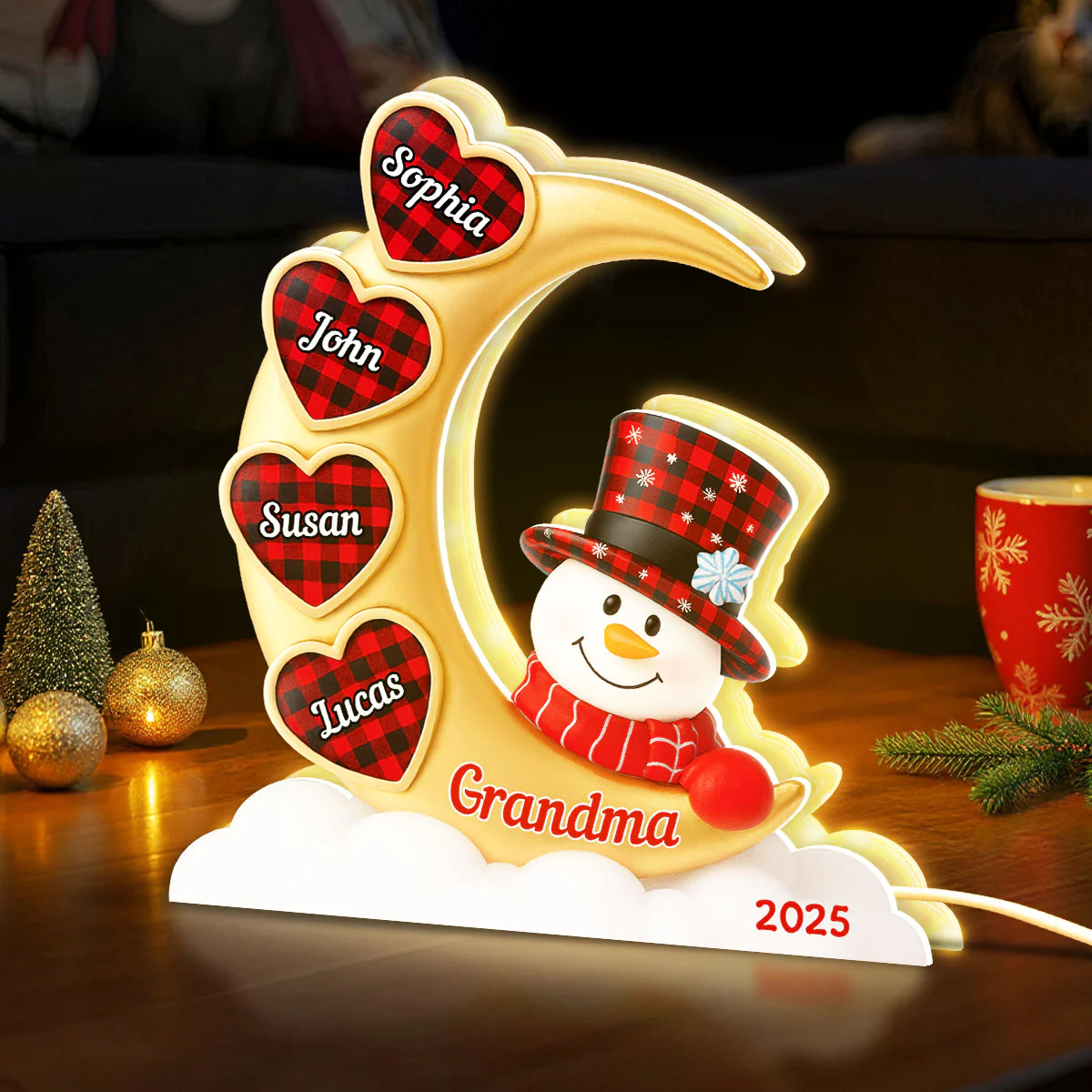 Snowman Grandma And Grandkids On Moon - Personalized Light box - Perfect Christmas Gift for Grandma - Image 5