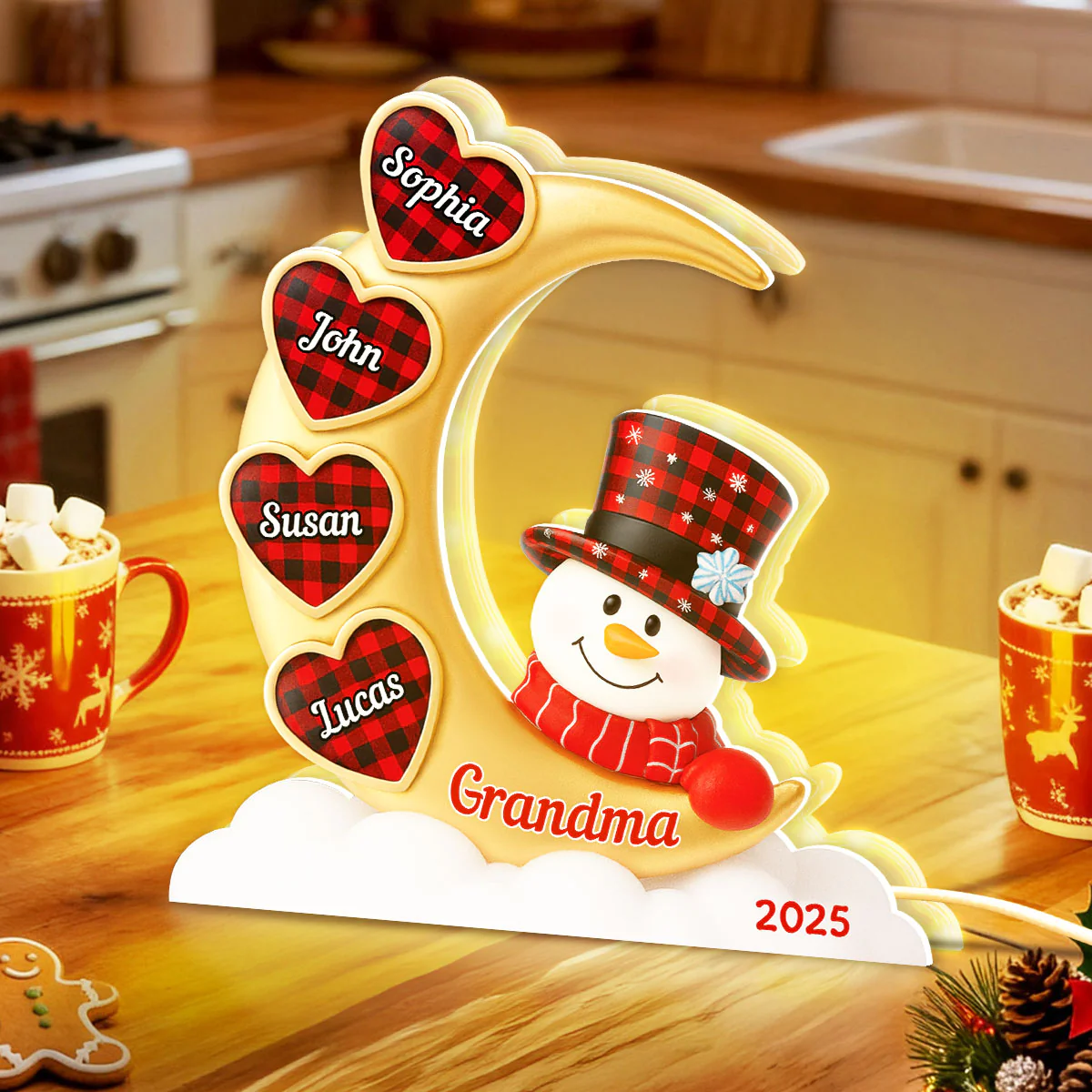 Snowman Grandma And Grandkids On Moon - Personalized Light box - Perfect Christmas Gift for Grandma - Image 7