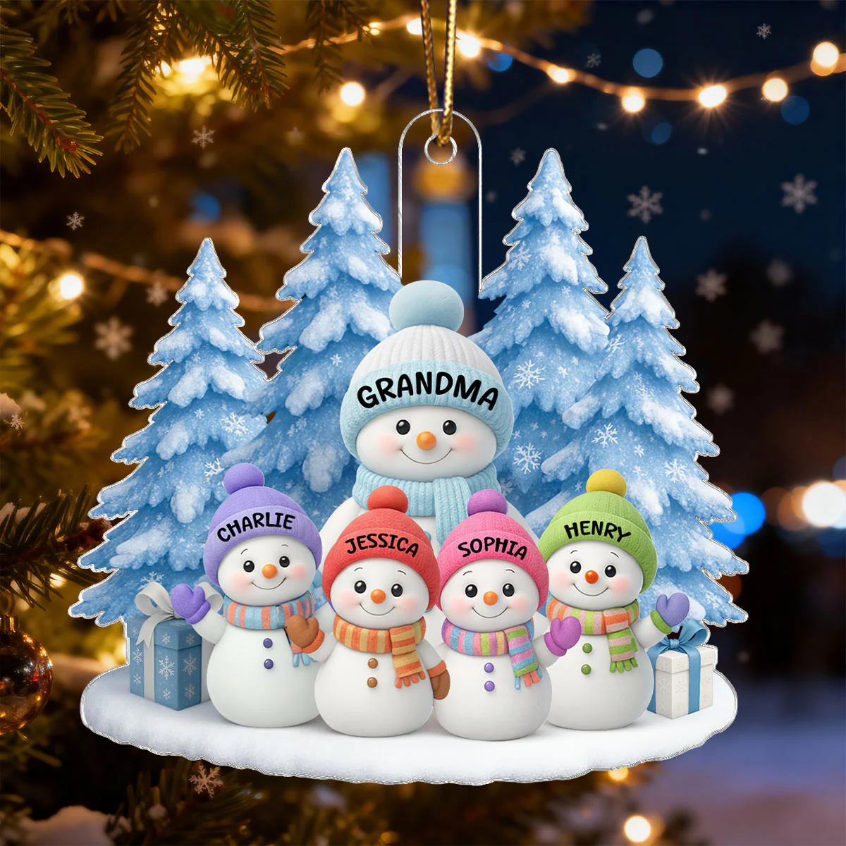 Snowman Grandma And Grandkids on Snow - Personalized Acrylic Ornament - Perfect Christmas Gift for Grandma - Image 4