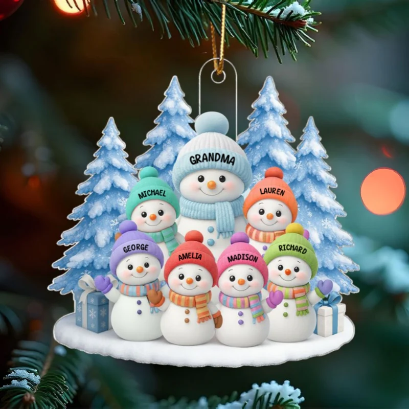 Snowman Grandma And Grandkids on Snow - Personalized Acrylic Ornament - Perfect Christmas Gift for Grandma - Image 7