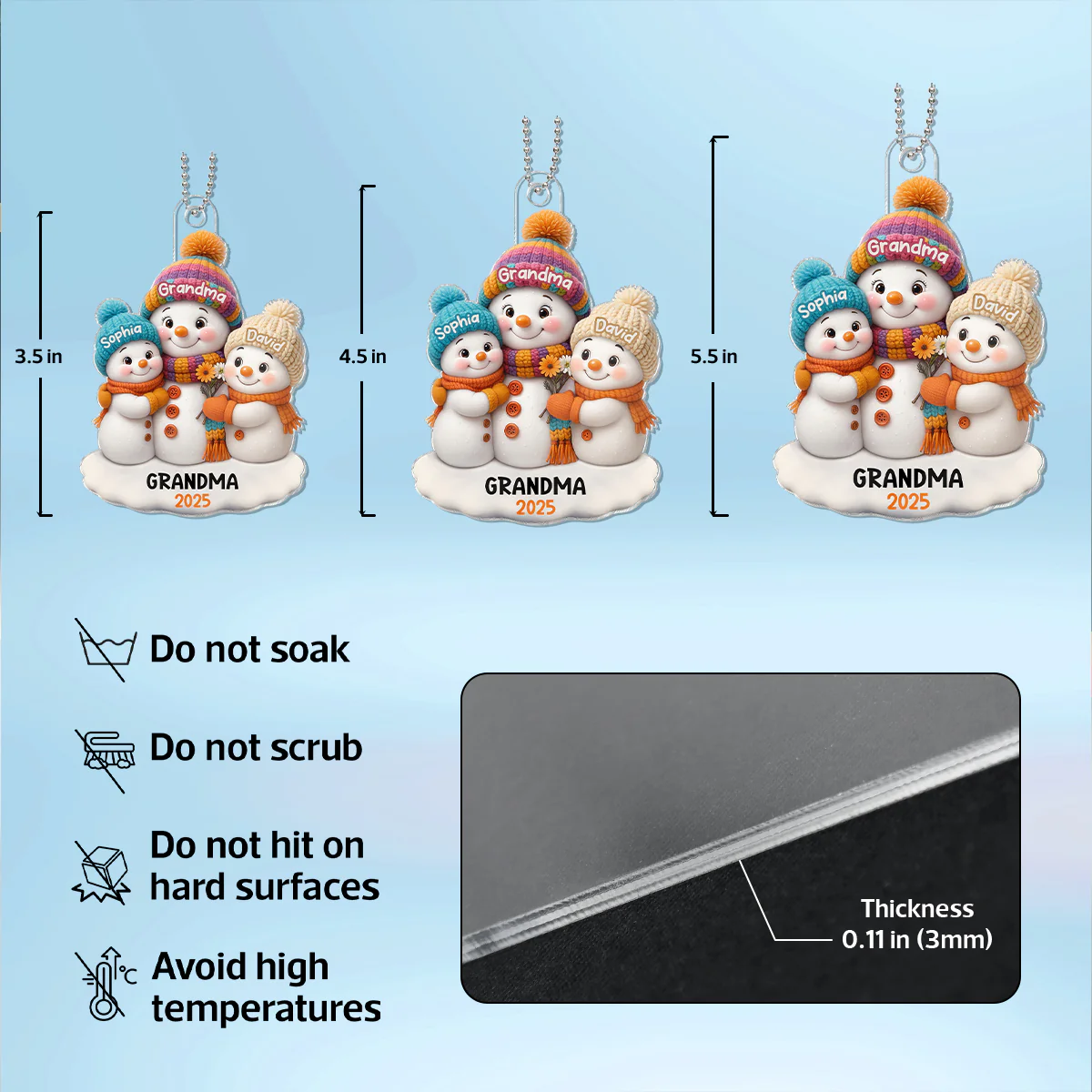 Snowman Grandma and Grandkids Personalized Acrylic Ornament, Christmas Gift for Grandma, Grandkids - Image 10