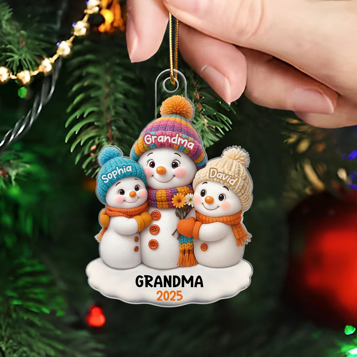 Snowman Grandma and Grandkids Personalized Acrylic Ornament, Christmas Gift for Grandma, Grandkids - Image 2