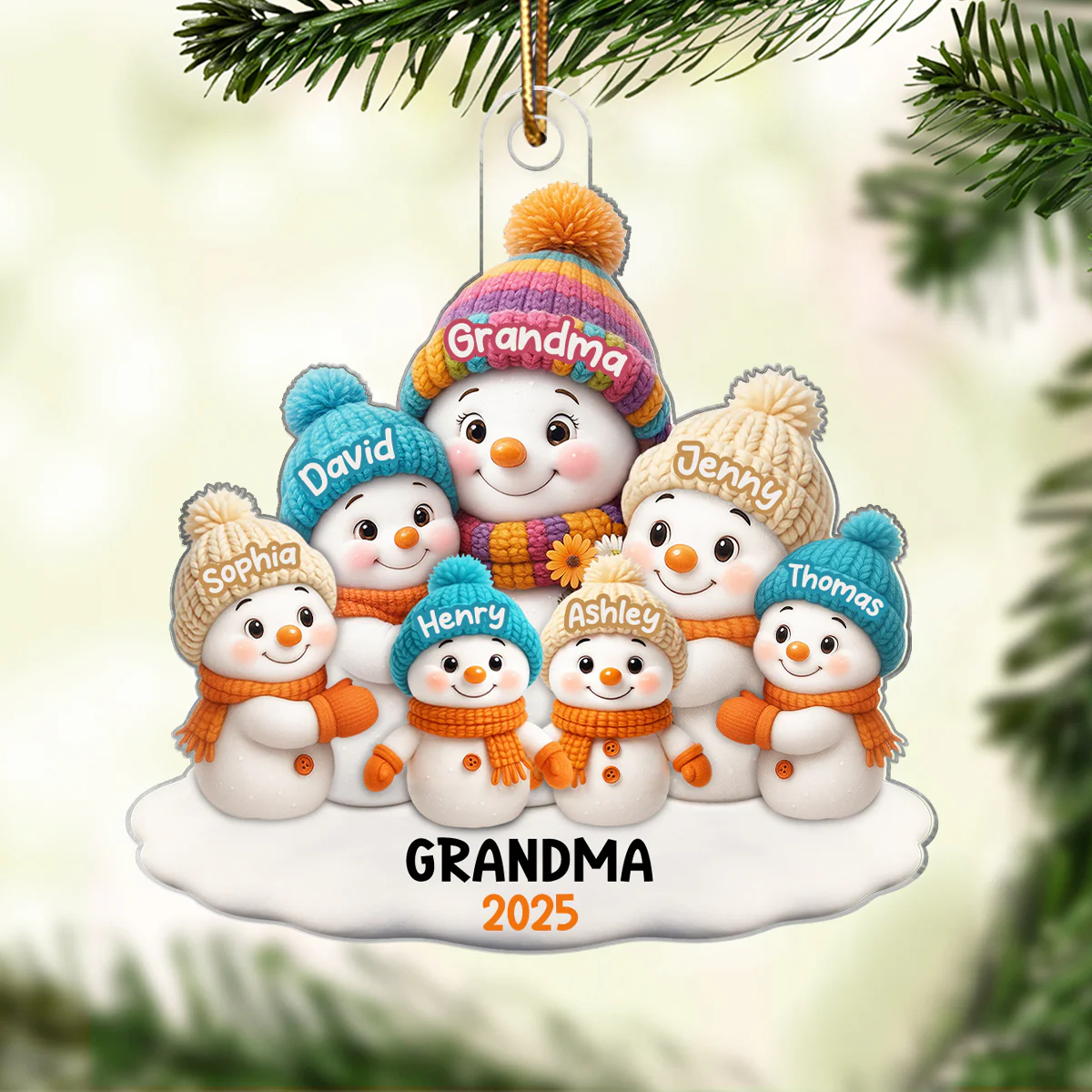 Snowman Grandma and Grandkids Personalized Acrylic Ornament, Christmas Gift for Grandma, Grandkids - Image 3