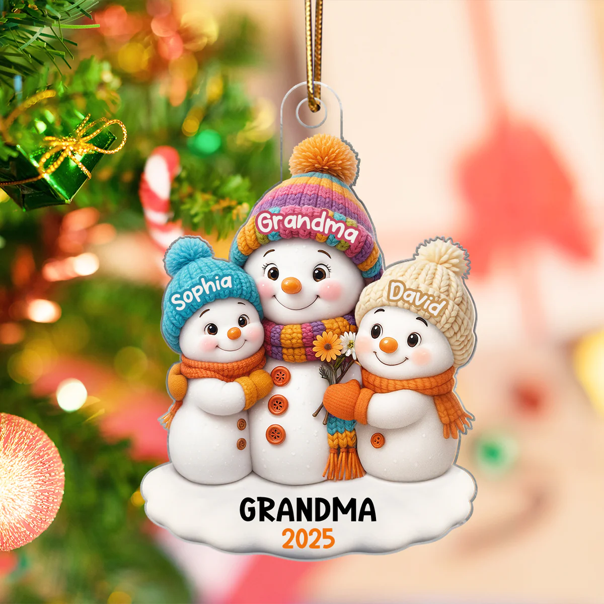 Snowman Grandma and Grandkids Personalized Acrylic Ornament, Christmas Gift for Grandma, Grandkids - Image 4