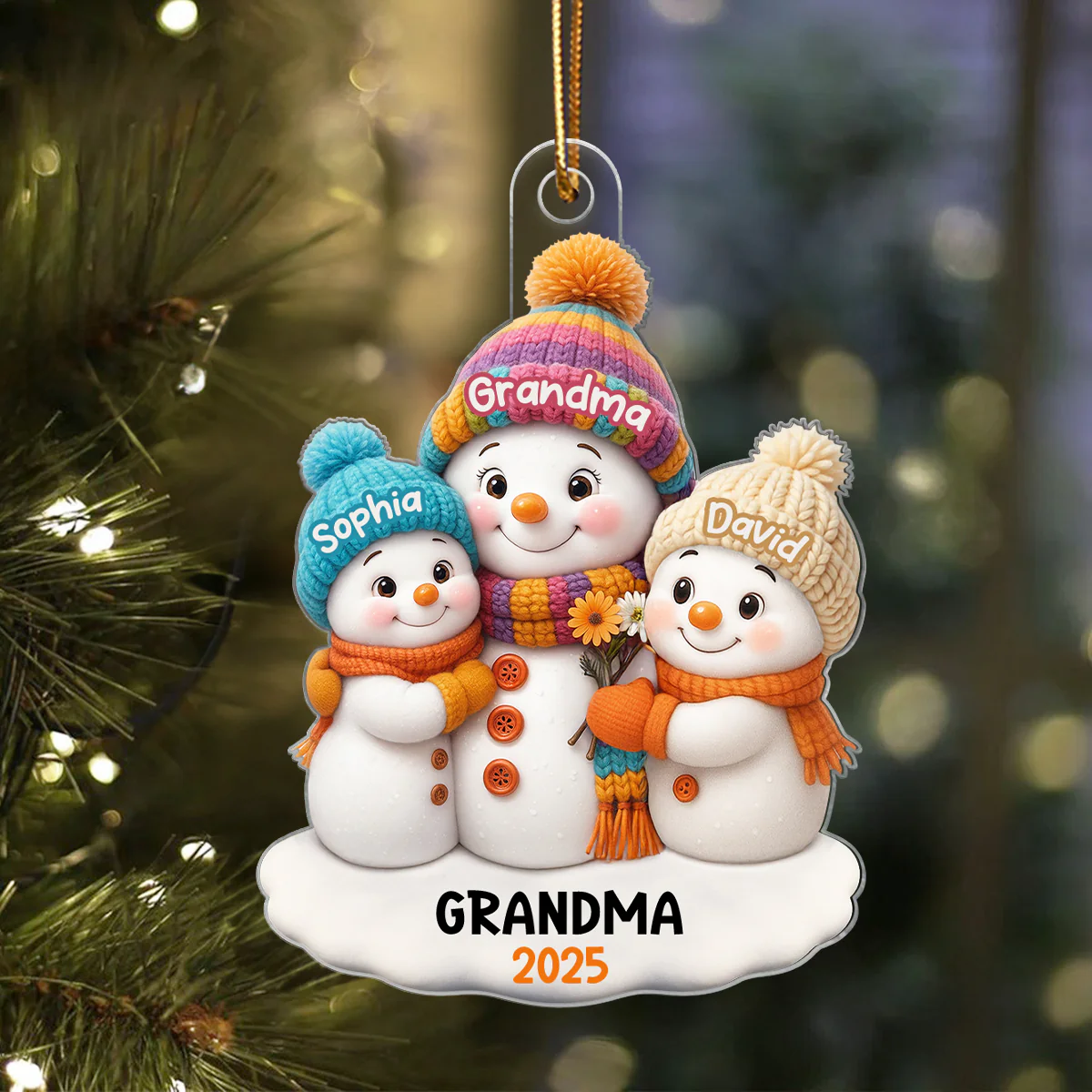 Snowman Grandma and Grandkids Personalized Acrylic Ornament, Christmas Gift for Grandma, Grandkids - Image 9