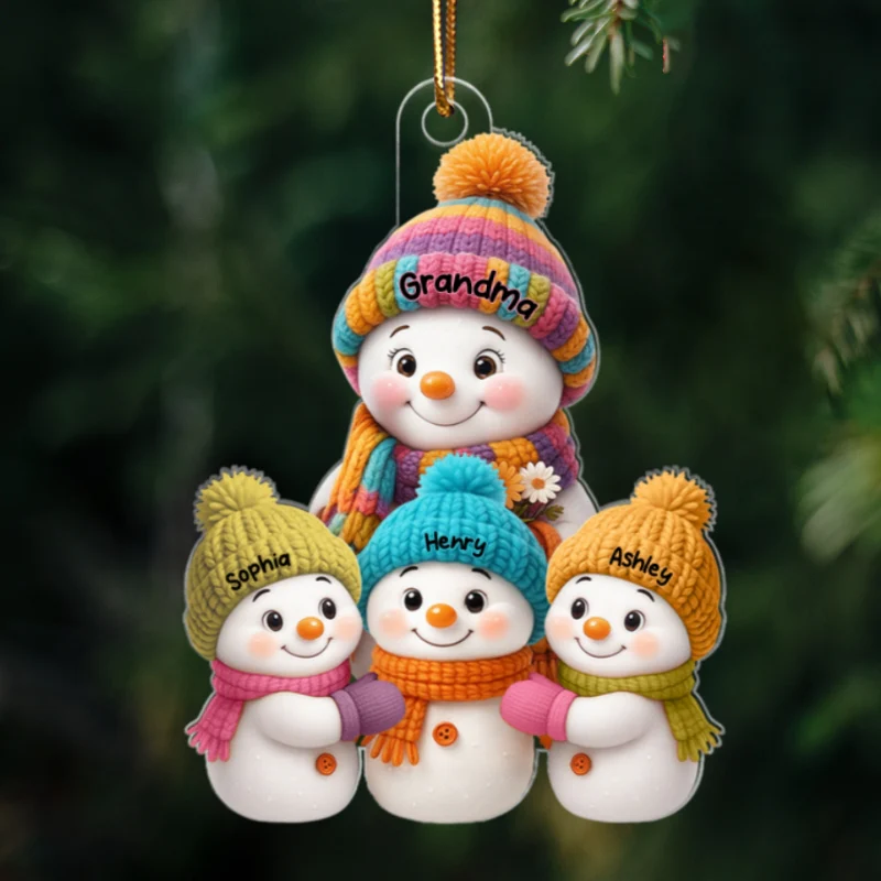 Snowman Grandma and Grandkids - Personalized Acrylic Ornament - Heartfelt Christmas Gift for Grandma, Grandkids - Image 11