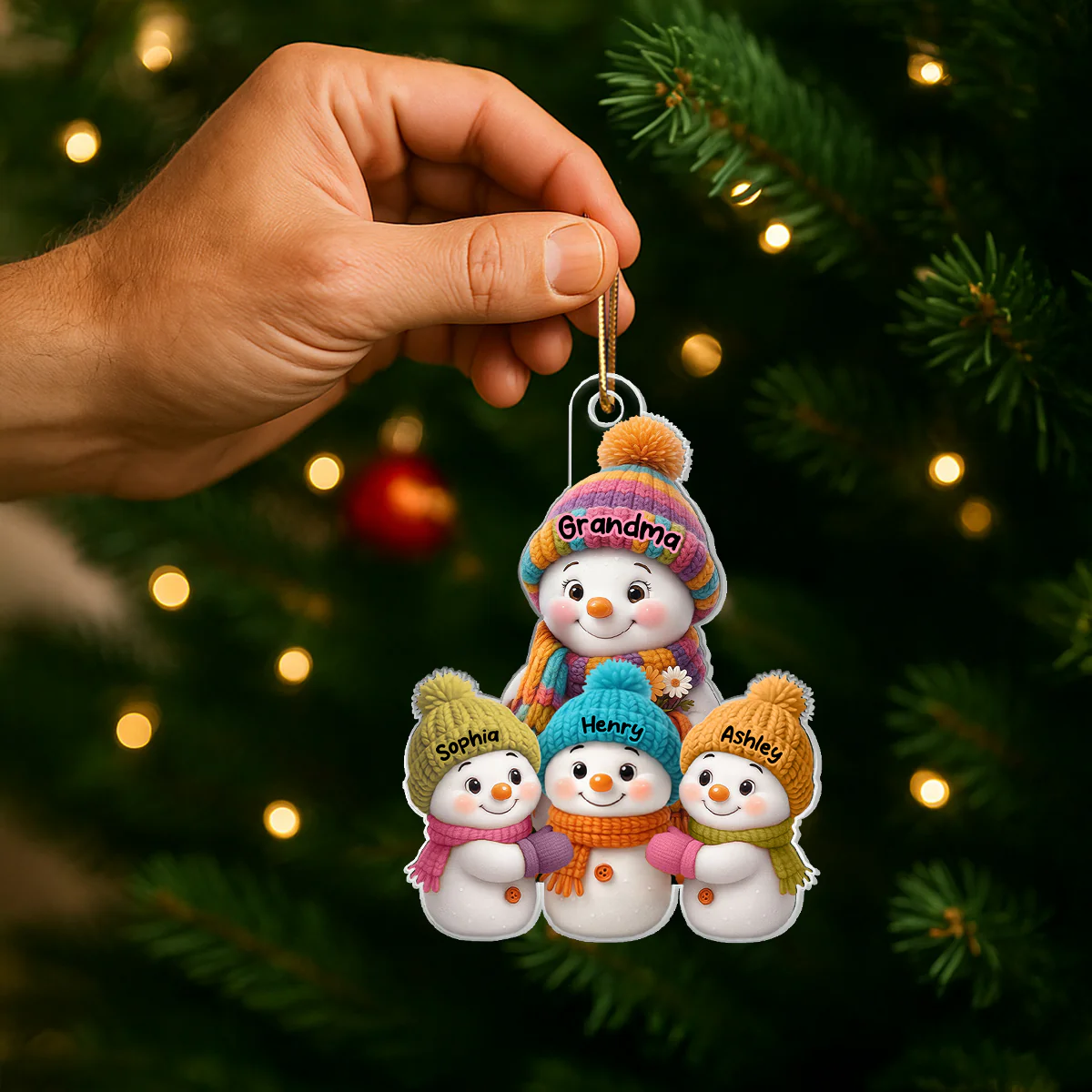 Snowman Grandma and Grandkids - Personalized Acrylic Ornament - Heartfelt Christmas Gift for Grandma, Grandkids - Image 6