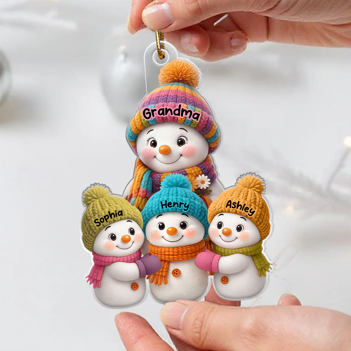 Snowman Grandma and Grandkids - Personalized Acrylic Ornament - Heartfelt Christmas Gift for Grandma, Grandkids - Image 7