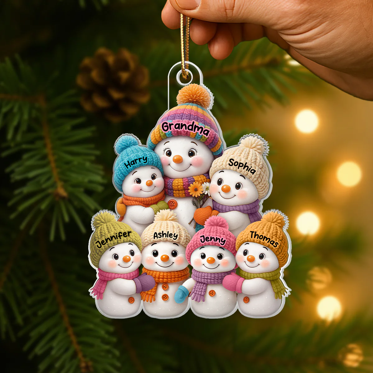 Snowman Grandma and Grandkids - Personalized Acrylic Ornament - Heartfelt Christmas Gift for Grandma, Grandkids - Image 8