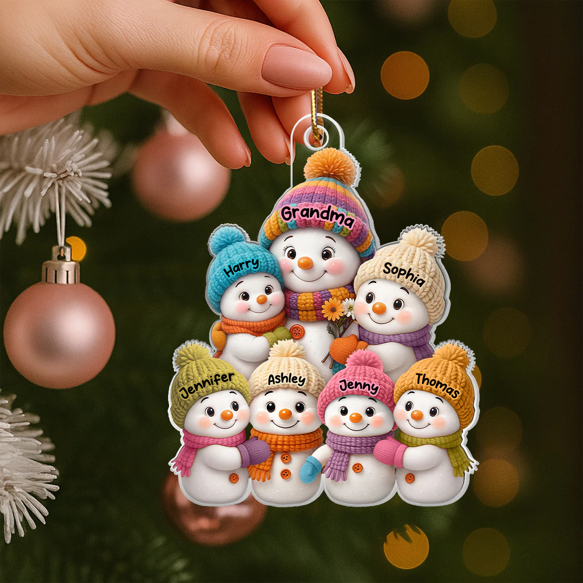 Snowman Grandma and Grandkids - Personalized Acrylic Ornament - Heartfelt Christmas Gift for Grandma, Grandkids - Image 9