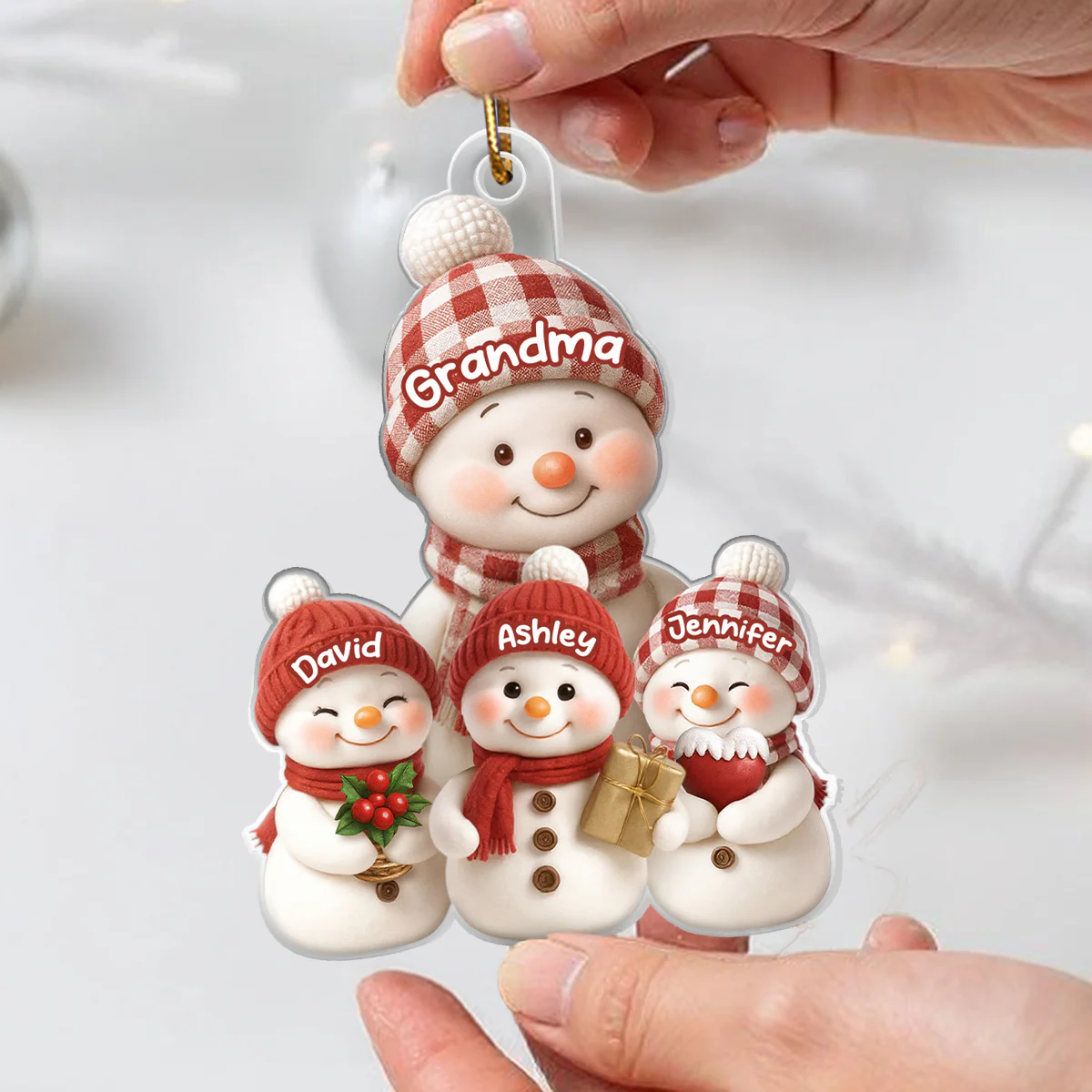 Snowman Grandma and Grandkids Together - Personalized Acrylic Ornament - Heartfelt Christmas Gift for Grandma, Grandkids - Image 5